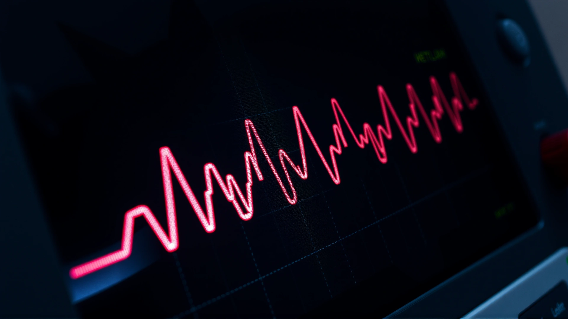 Close-up photograph of a veterinary ECG monitor displaying heartbeat waves, with the silhouette of a cat in the background, no visible text on the screen.