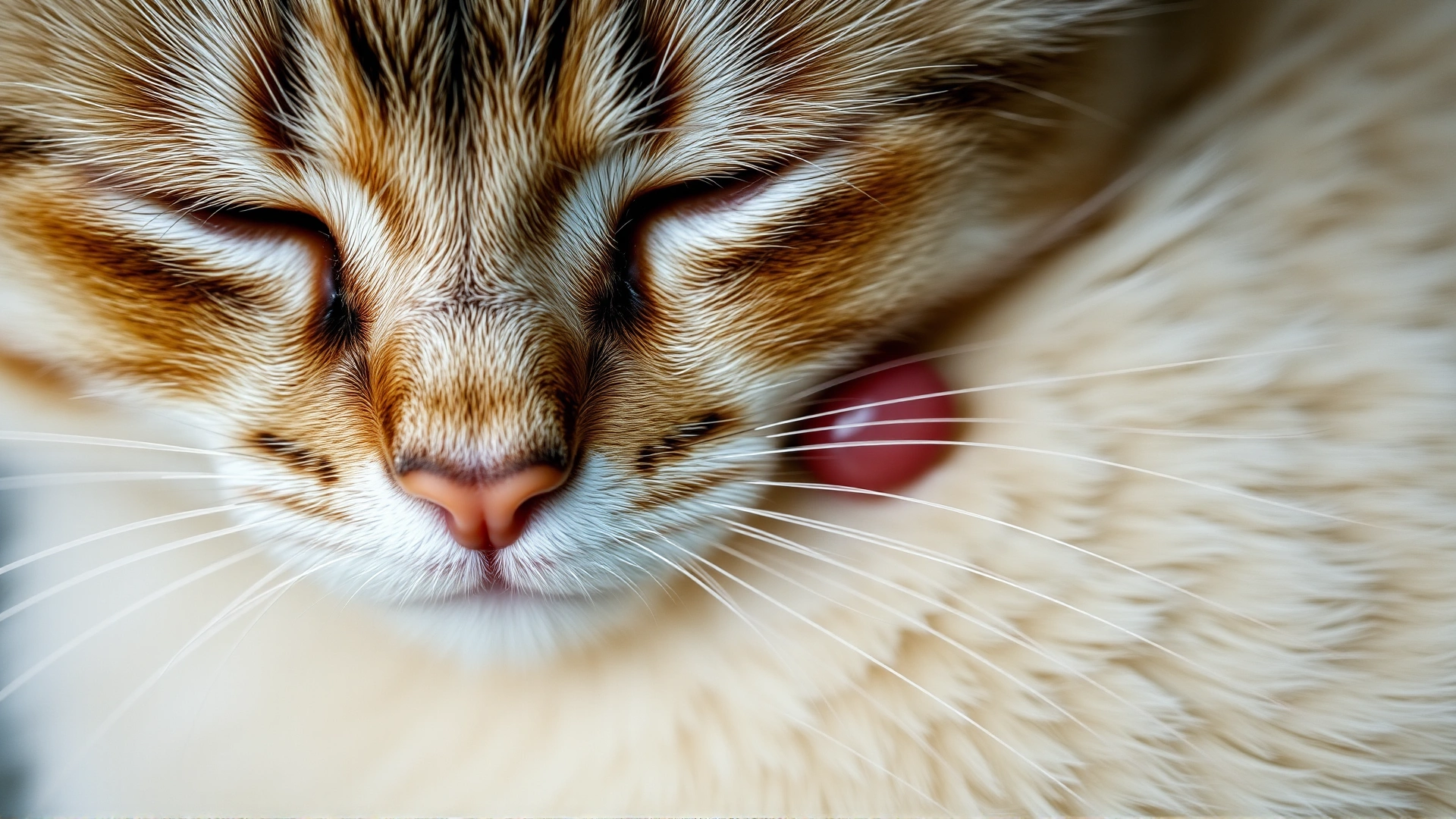 Close-up photo of a cat with a visible small swollen lump under its fur, highlighting an abscess, shot with soft lighting.