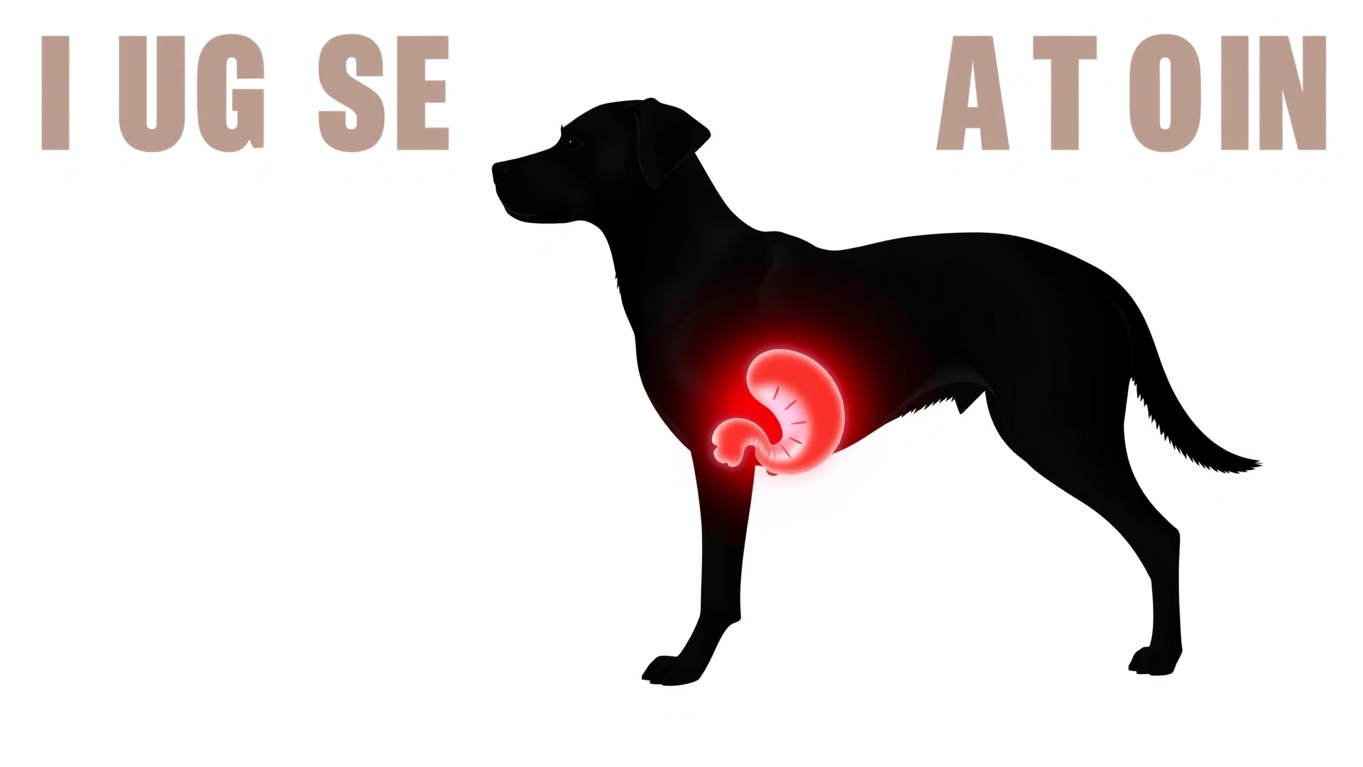 Side view illustration of a dog silhouette with the urinary bladder highlighted in bright color, isolated on white background, no text