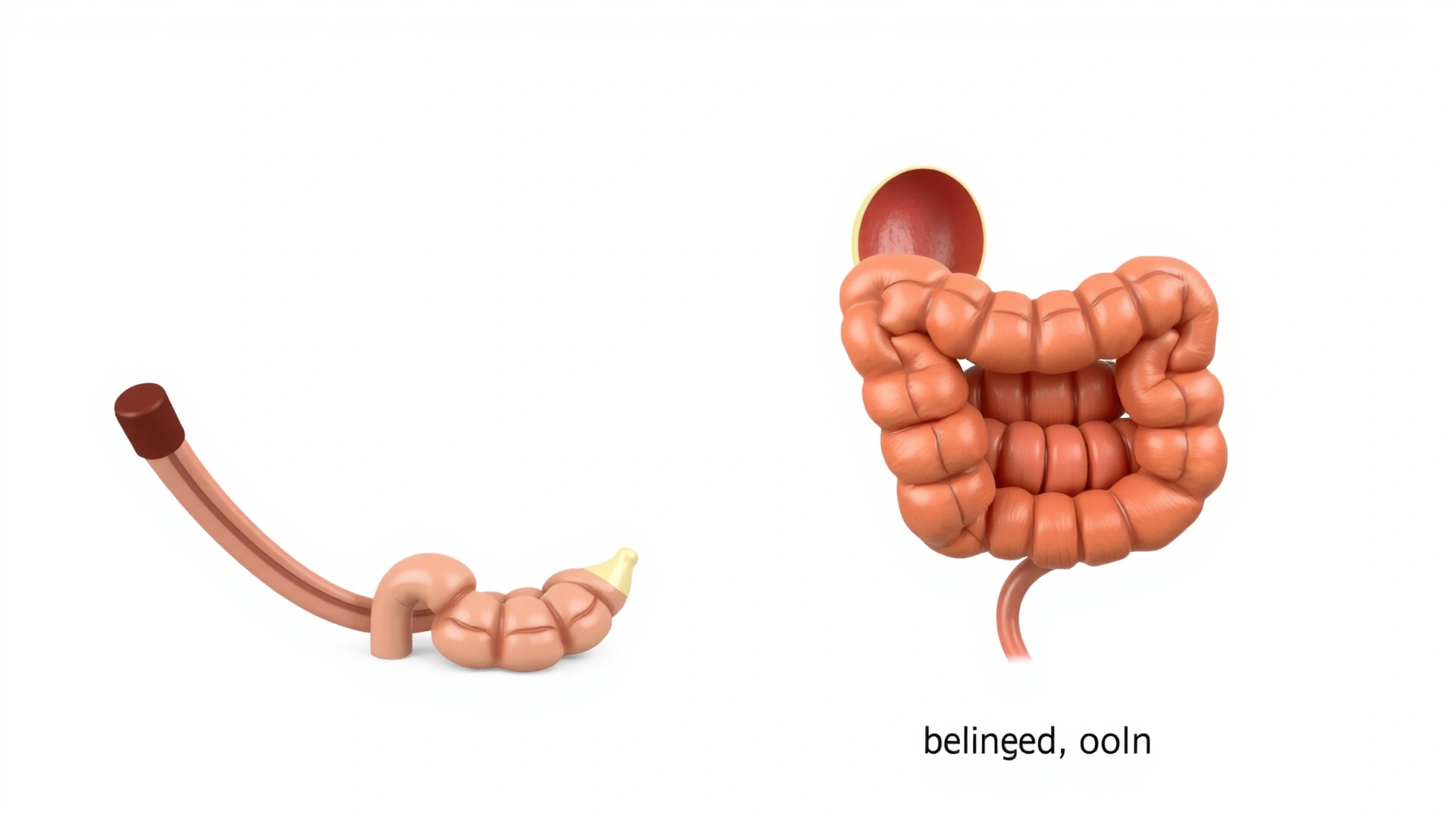 Simple, clean anatomical illustration showing a normal feline colon alongside an enlarged colon for comparison, no text labels.
