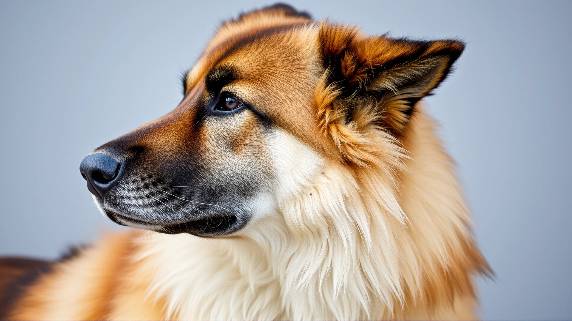 Close-up of a Central Asian Shepherd Dog showing its thick double coat and strong head, highlighting texture and typical coloration.