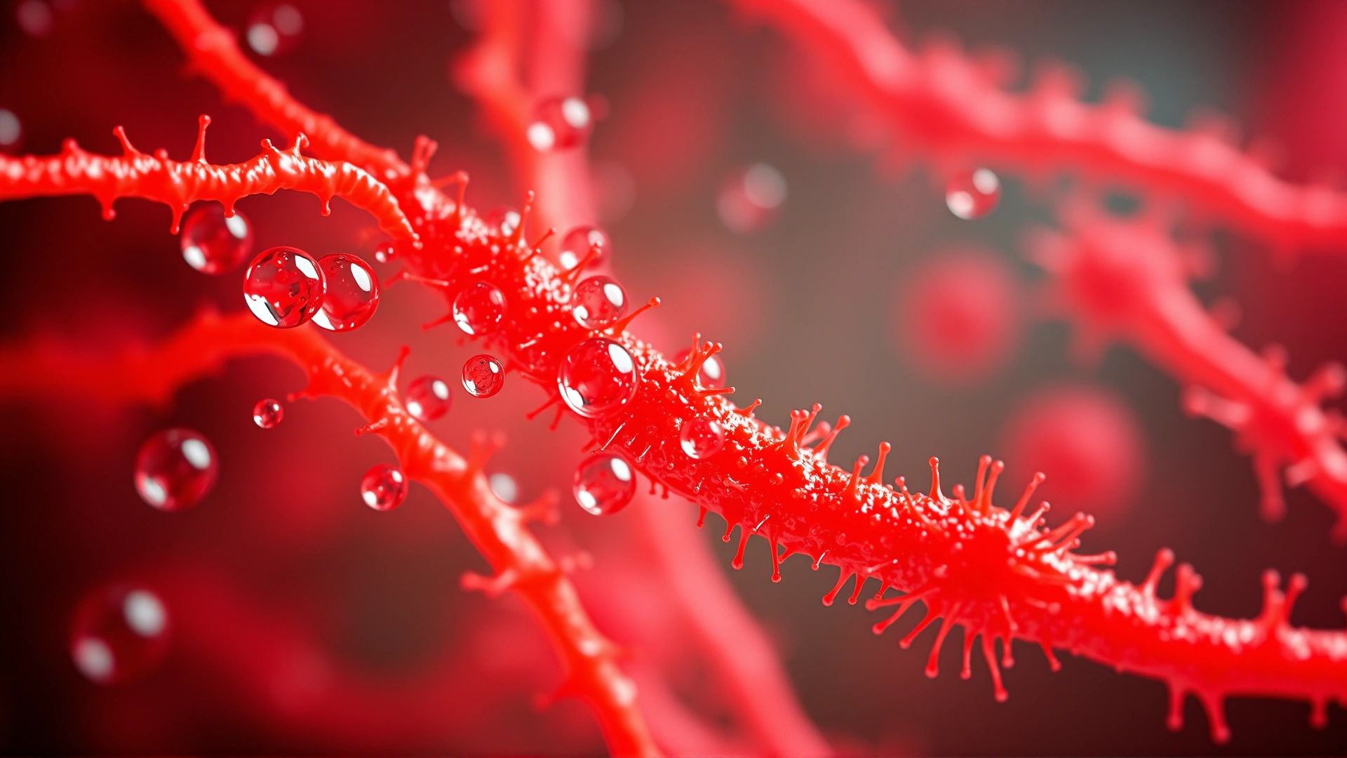 Microscopic macro view of harmful bacteria such as E.coli visually represented in water droplets, vivid colors, high detail.