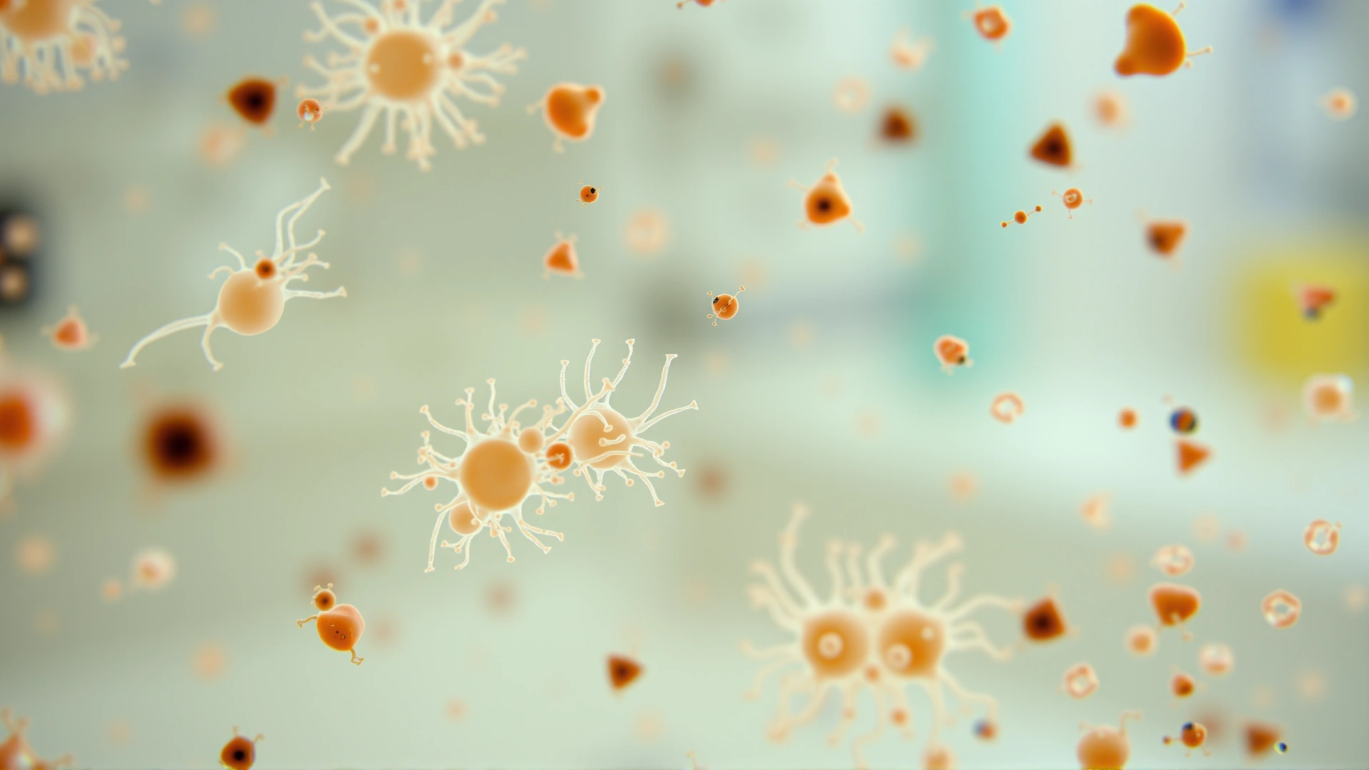 High-magnification microscope image of Yersinia bacteria colonies stained on a glass slide, sharp focus, laboratory background blurred.