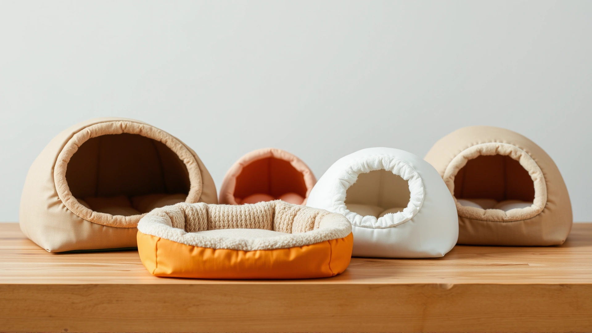 Variety of safe paper-based beddings for small pets displayed neatly on a wooden table with neutral background.