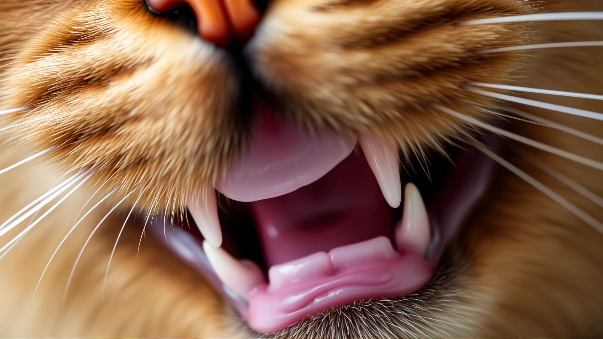 Macro photograph of a cat’s mouth showing gums with a faint bluish tint to illustrate cyanosis.