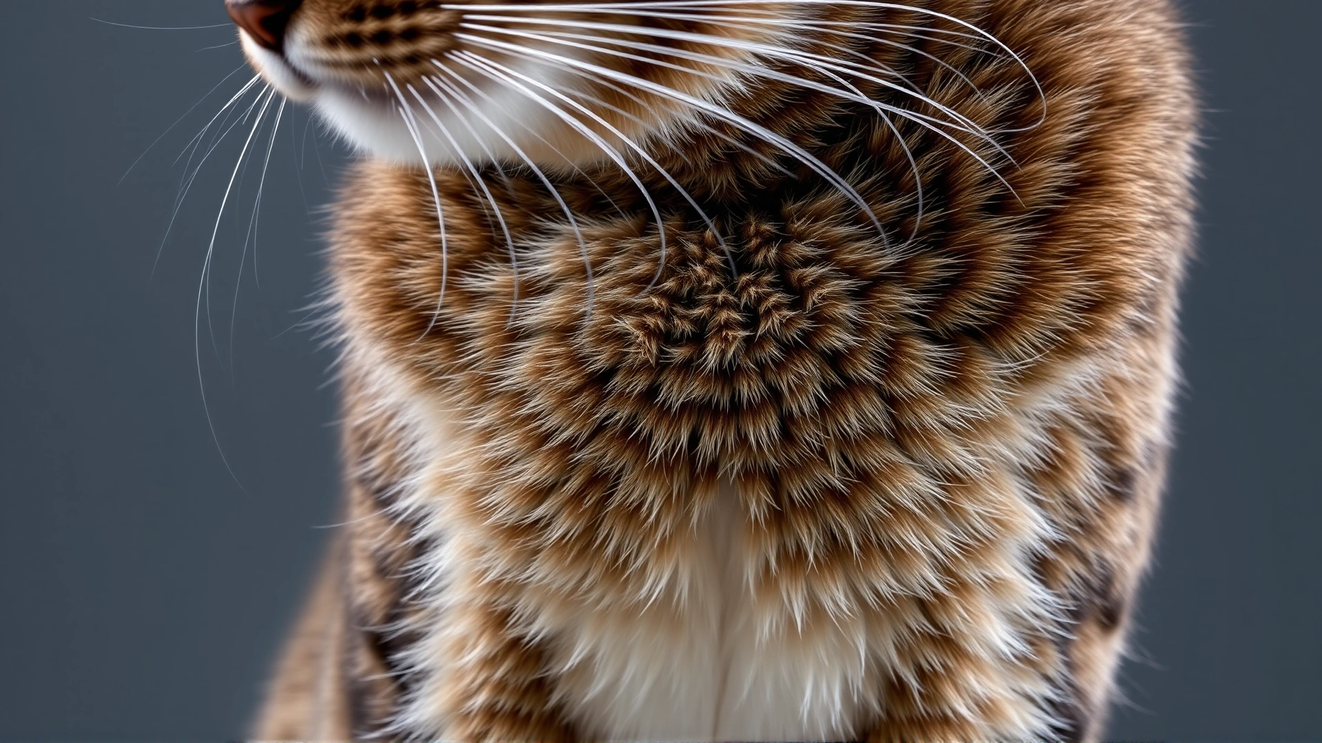 Close-up photograph emphasizing the muscular chest and thick neck of an adult American Shorthair, neutral background.
