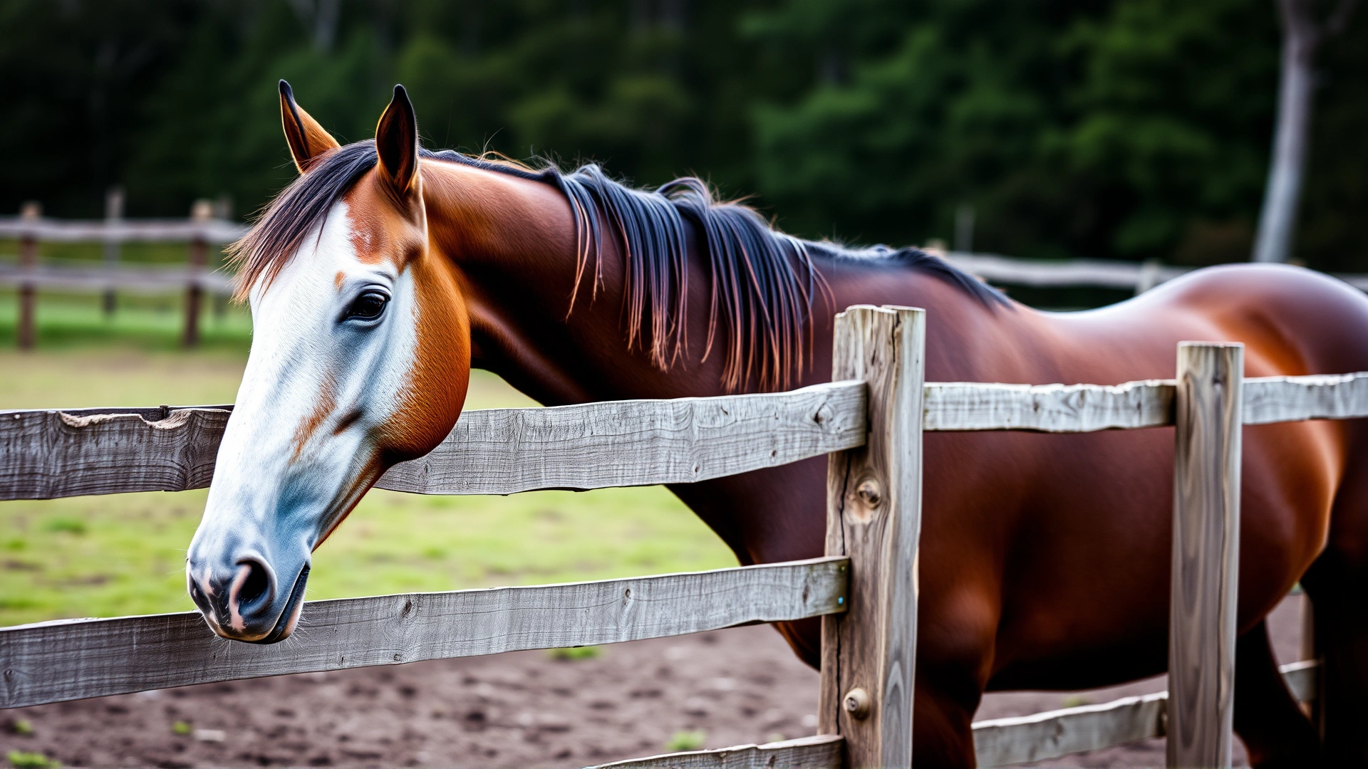 Stallion and mare separated by a wooden fence in a paddock, illustrating controlled breeding management to prevent disease spread.