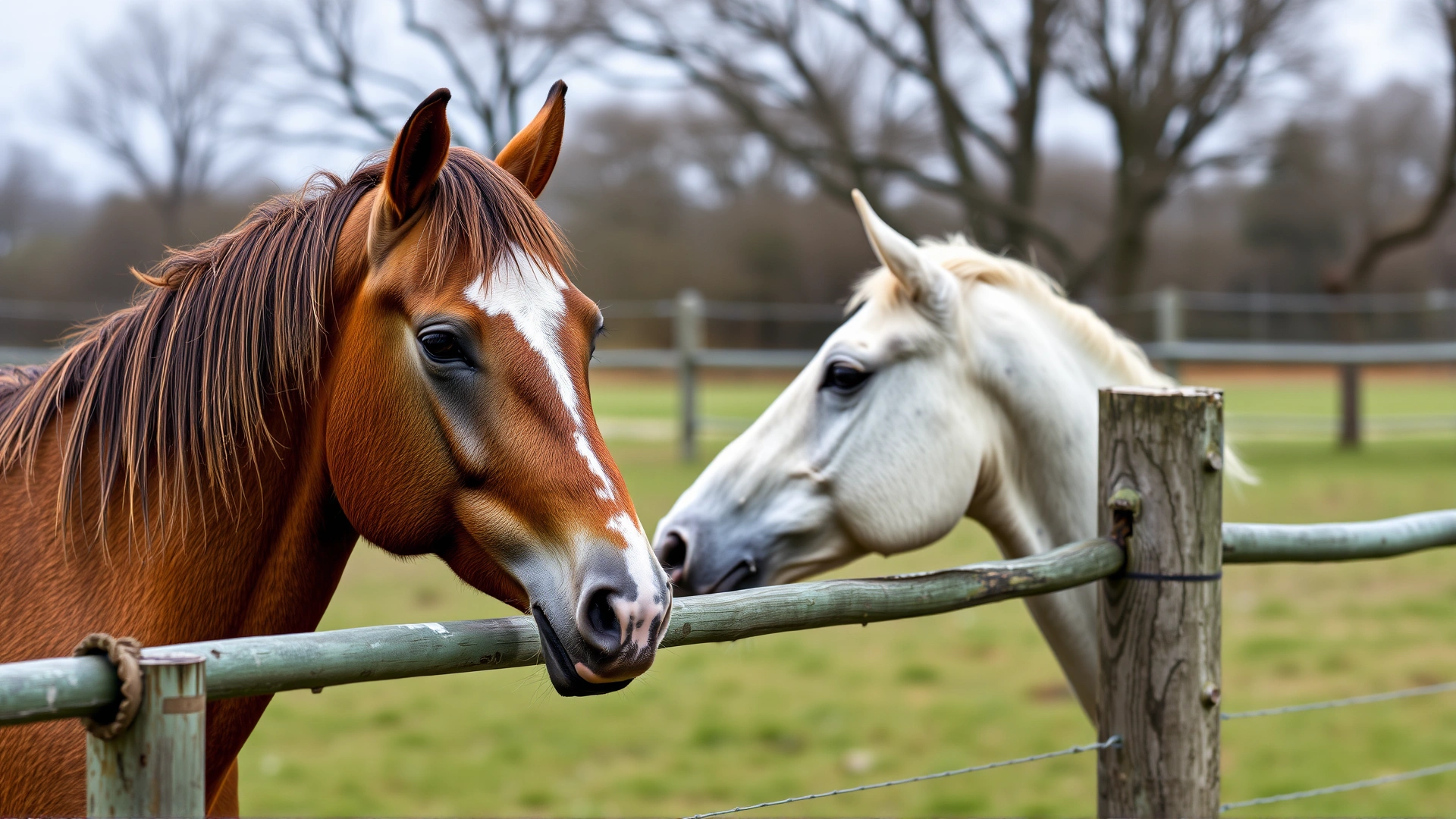 Two horses separated by a fence, emphasizing controlled breeding management.
