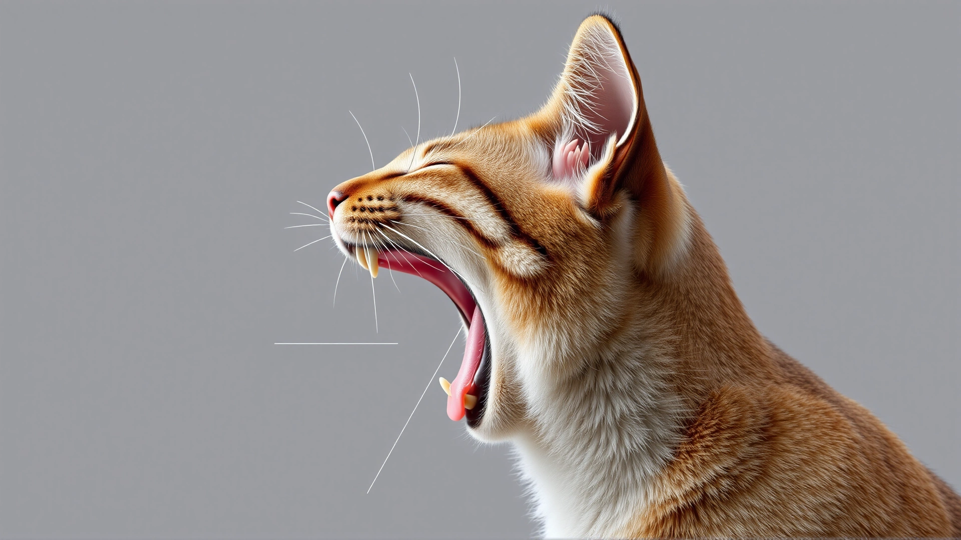 Side profile shot of a cat yawning, clearly showing the throat area to illustrate vocal anatomy without any text overlay.