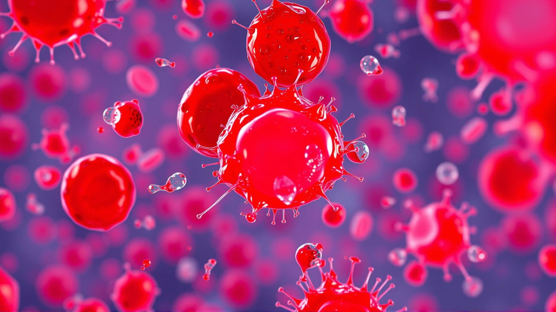 Illustration of feline red and white blood cells under a microscope, vibrant colors, no text.