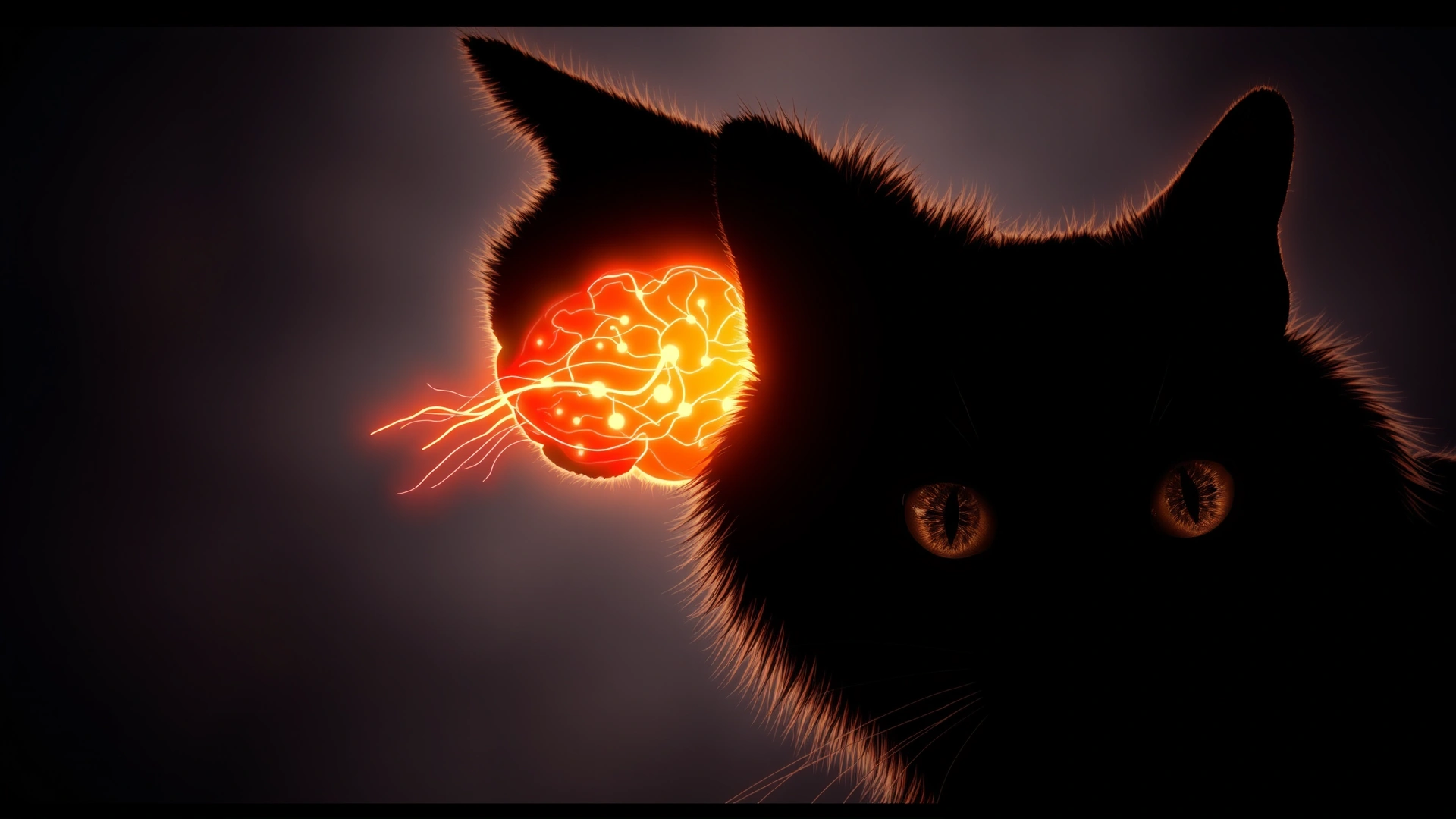 Stylized illustration of a cat silhouette with a highlighted glowing brain area to symbolize neural activity and epilepsy.