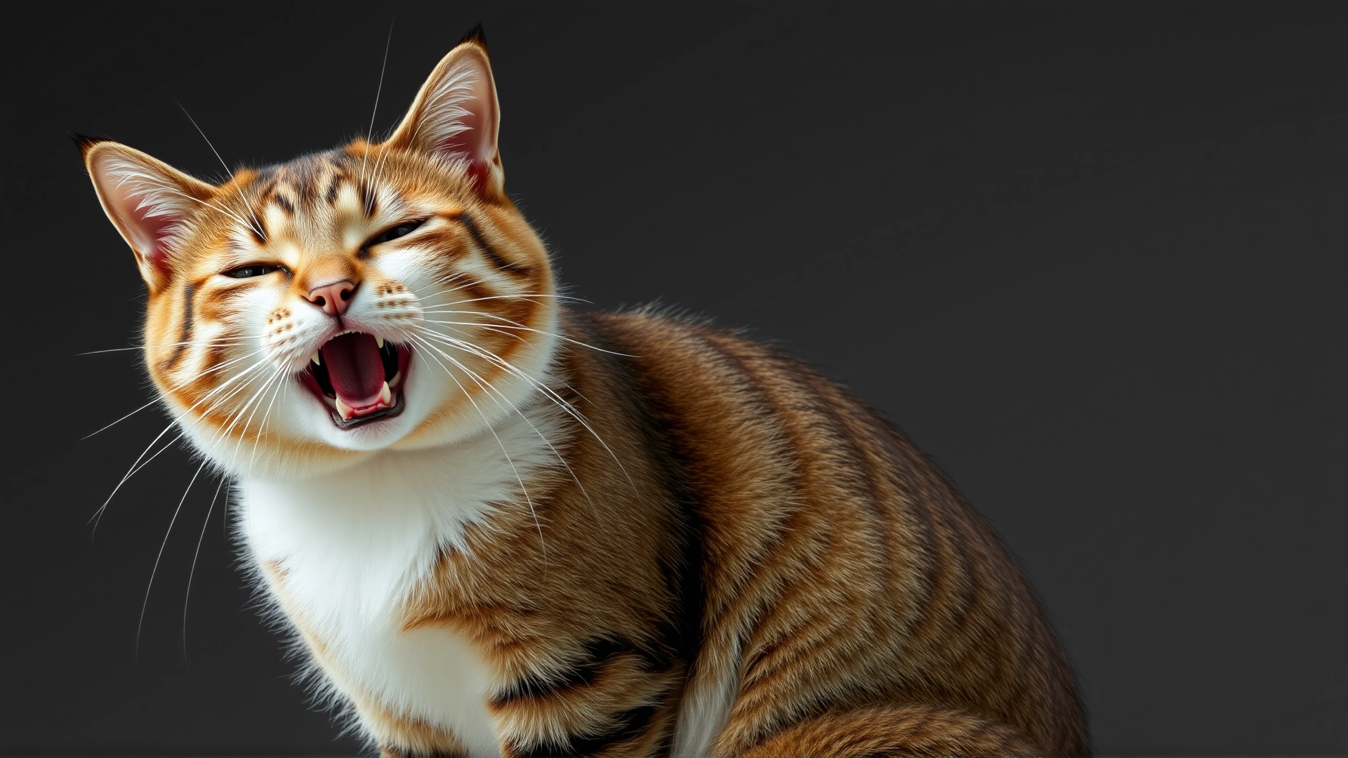 Domestic cat sitting with mouth slightly open and breathing rapidly, subtle background to emphasize respiratory distress, no text
