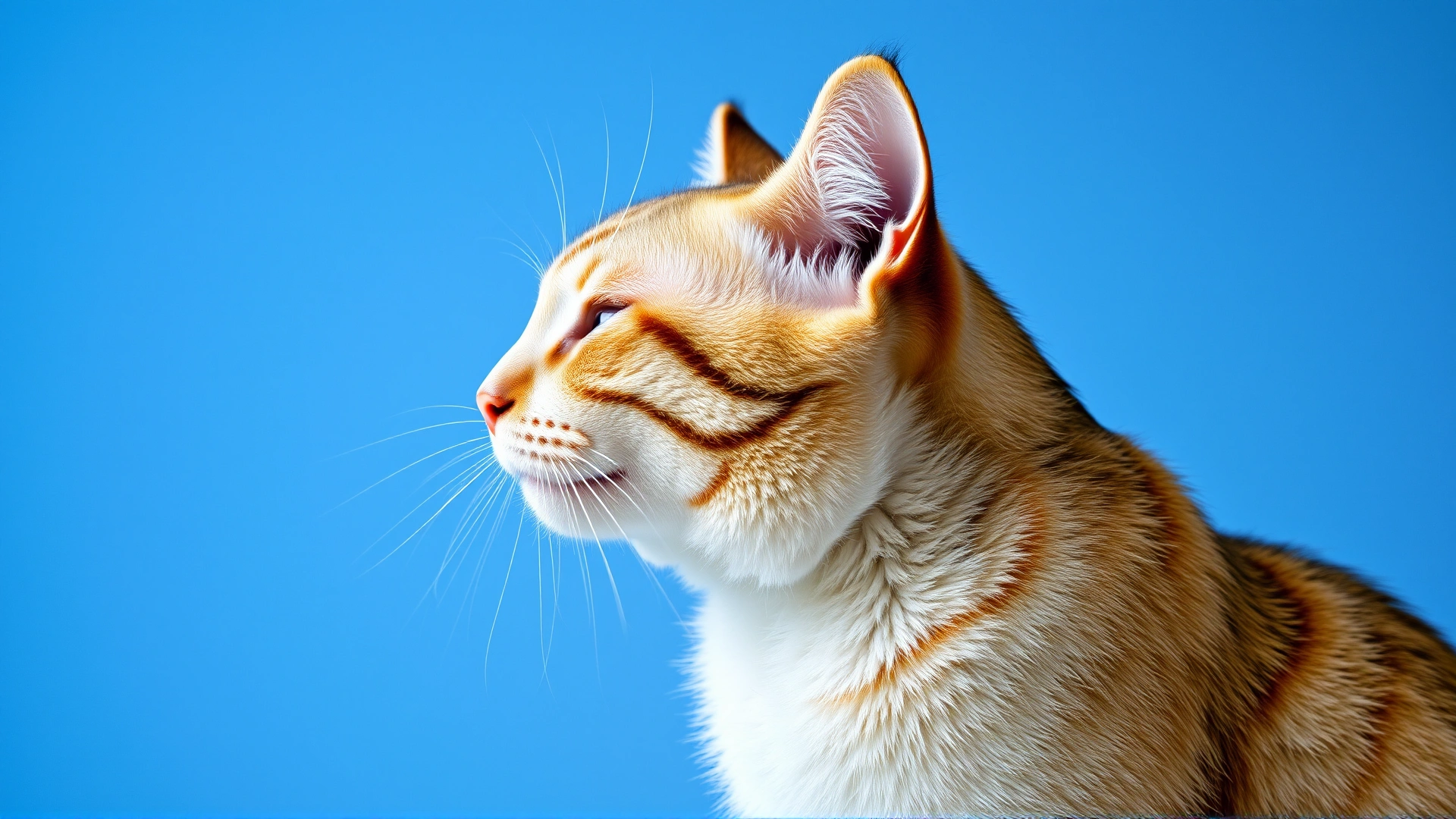 Side profile of a cat sitting with extended neck and rapid shallow breathing, subtle blue tint background to symbolize lack of oxygen