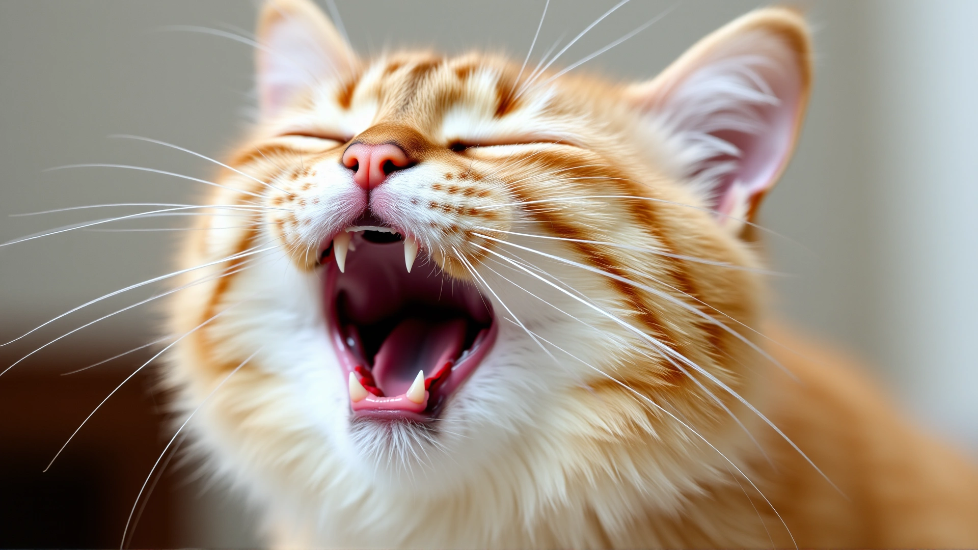 Domestic cat with mouth slightly open, mid-pant, depicting abnormal breathing.