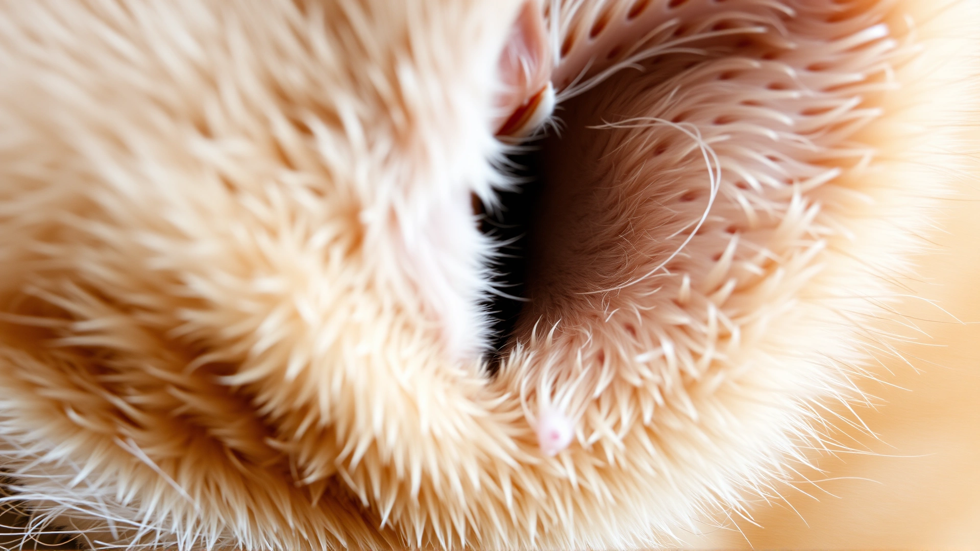 Illustrative macro photo of a healthy cat ear canal in natural lighting, showing fine details of fur and ear structure without any text.