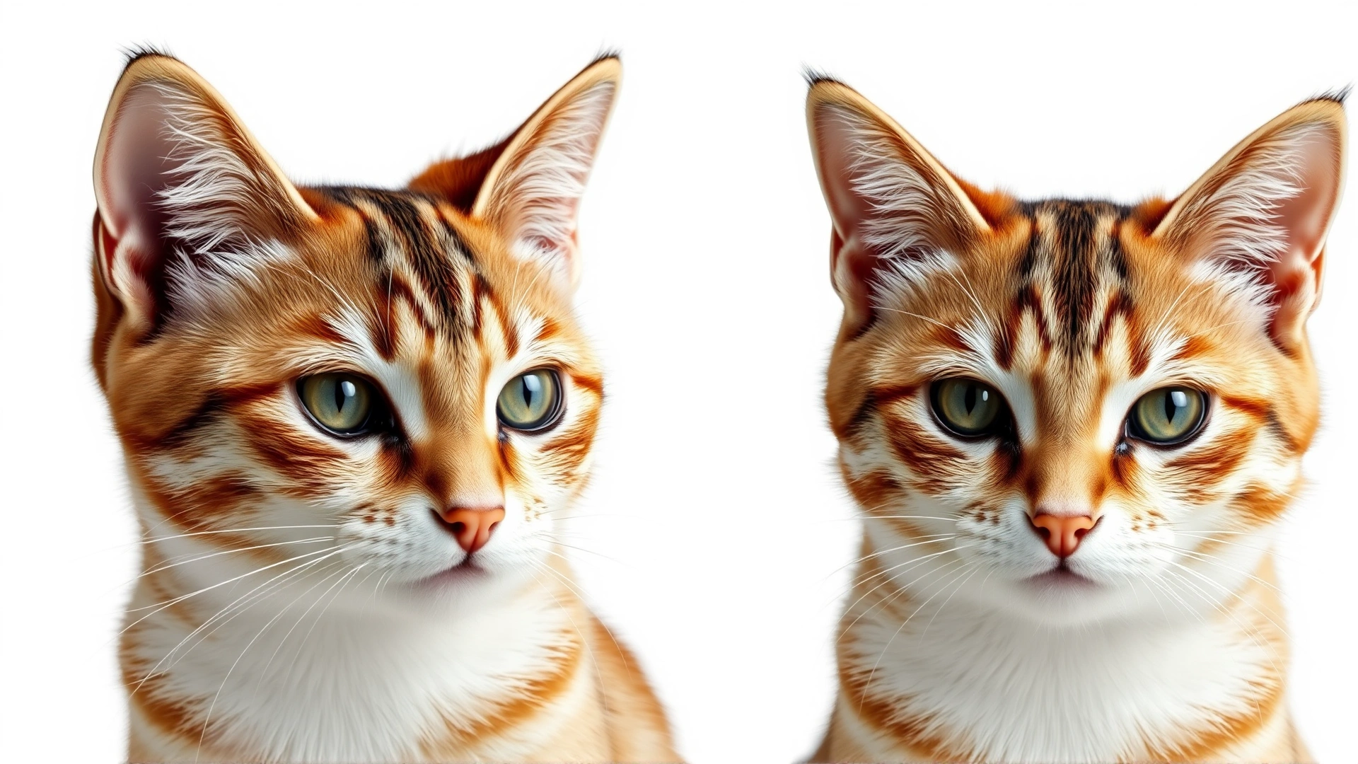 Side-by-side view of the same cat with ears forward, sideways, and flattened positions to showcase ear language, clean white background