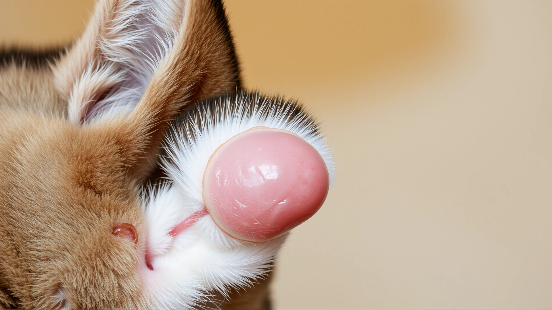 Close-up photo of a tabby cat’s ear showing a visible, pillow-like swelling (aural hematoma) against a softly blurred background