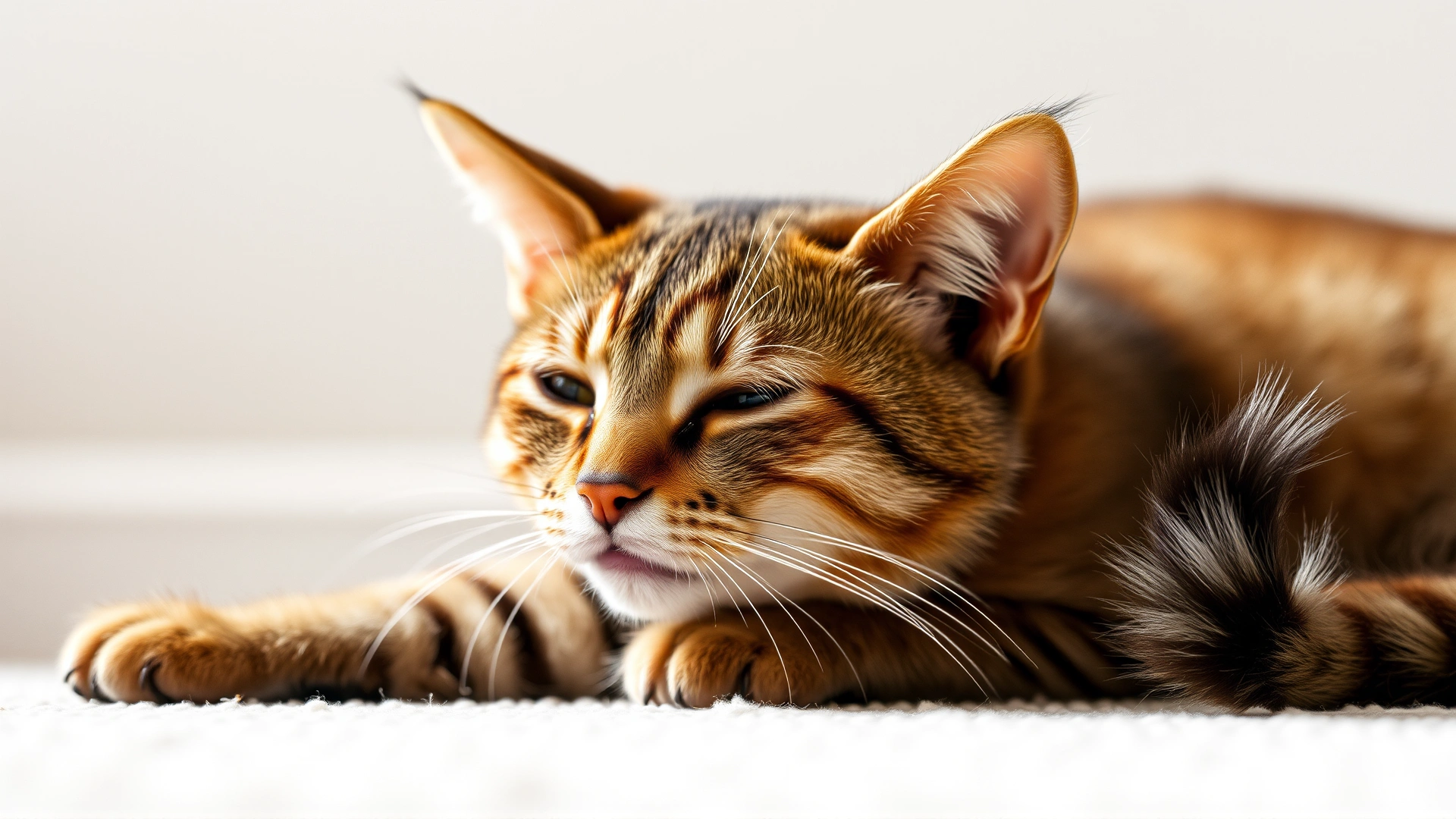 Medium shot of a cat with ears flattened back and tail twitching while being petted, illustrating early signs of overstimulation.