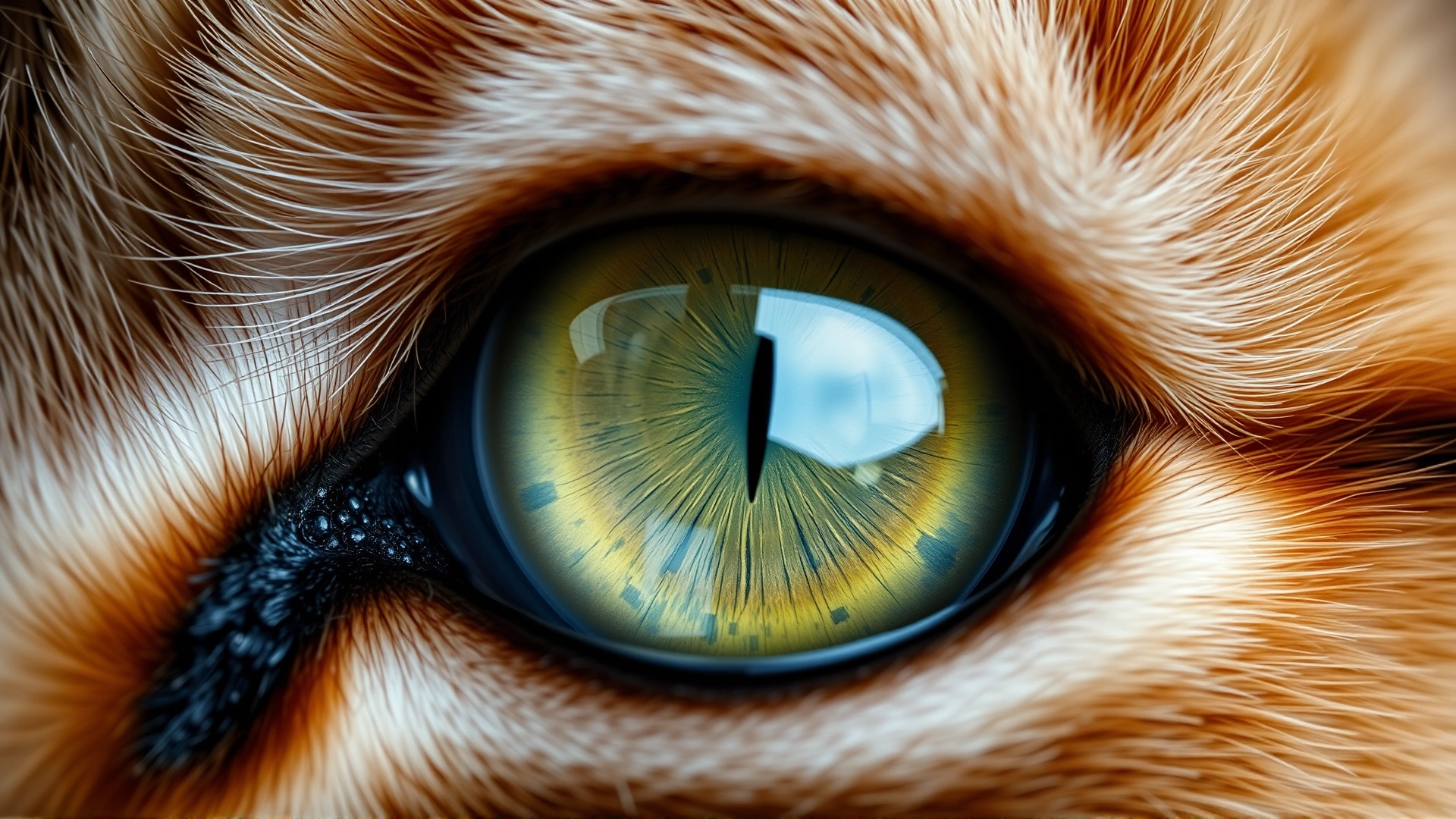 Macro shot of a healthy cat eye showing clear cornea and vibrant iris to illustrate feline eye anatomy