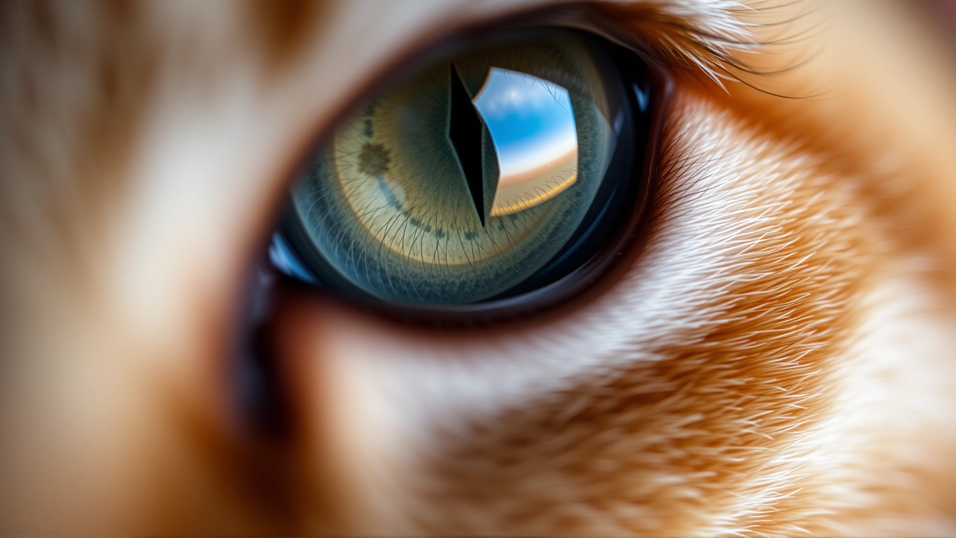 Macro photograph of a cat’s eye with visible cloudy lens to illustrate cataract condition.