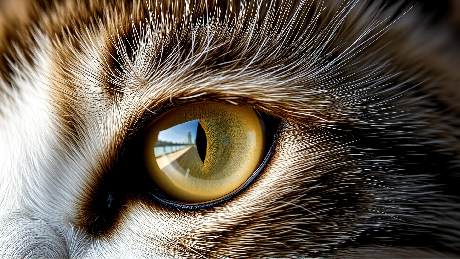 Macro shot of a healthy cat eye highlighting the cornea and eyelid anatomy