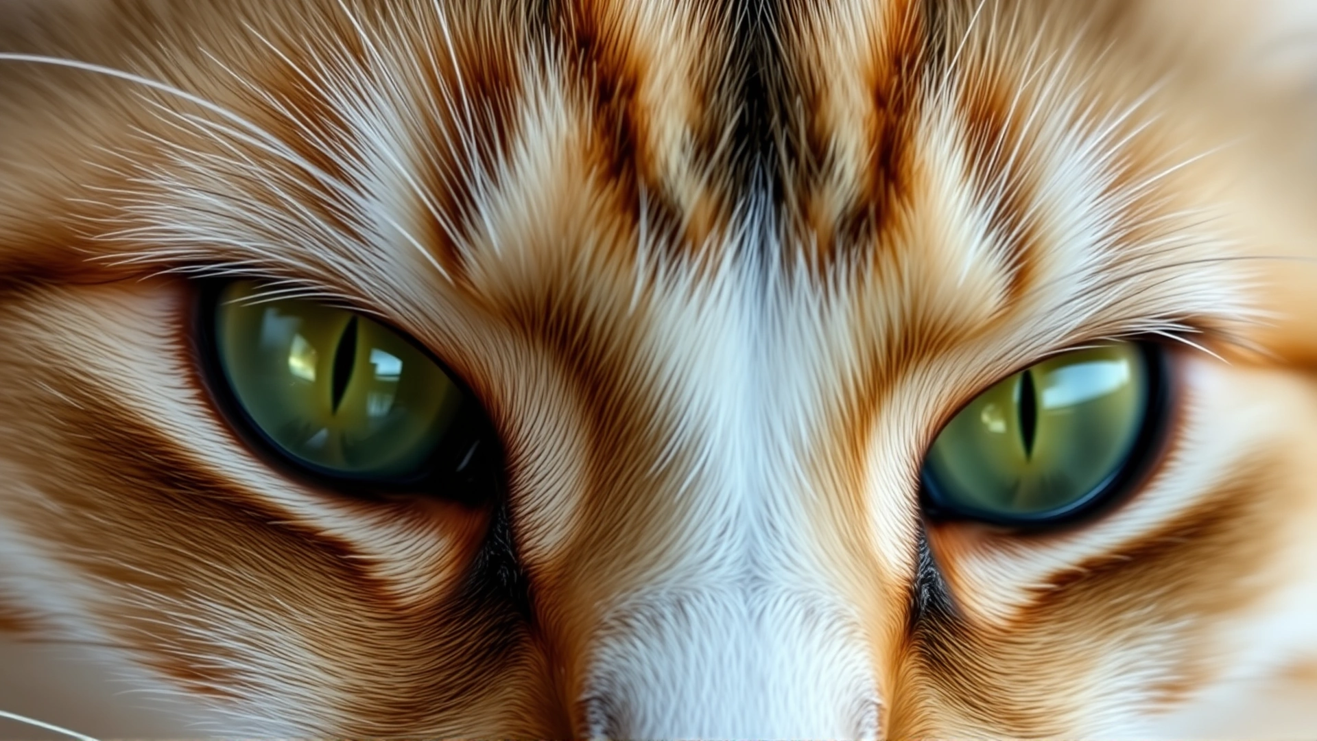 Extreme close-up shot of a cat's vivid green eyes with slightly dilated pupils, high detail to illustrate eye language