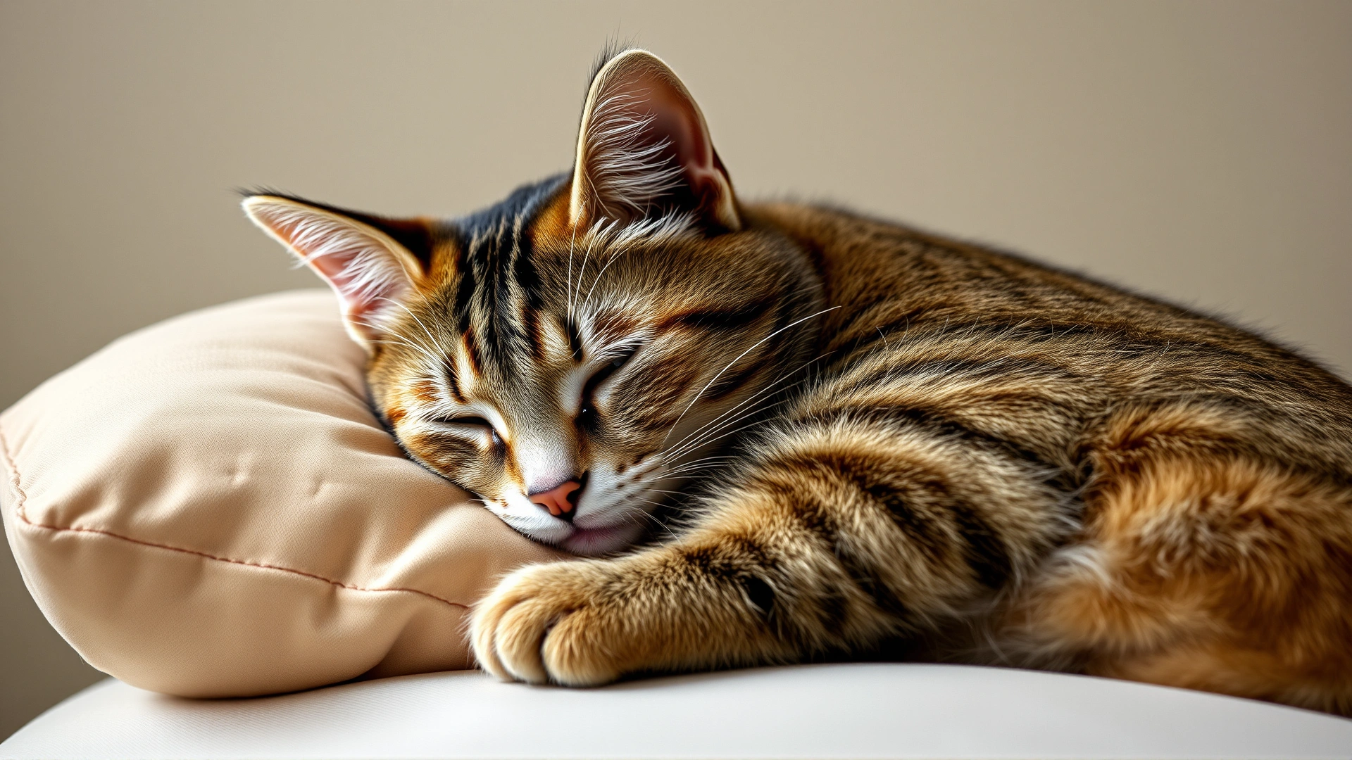 Cat snuggled on a high pillow near its owner’s face, showing a sense of security