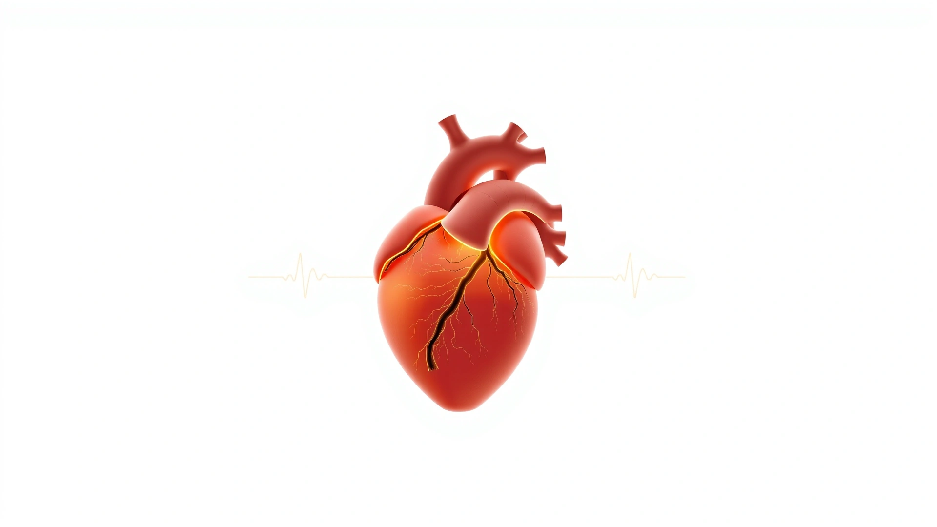 Illustration of a cat heart with highlighted atria and ventricles conduction pathway on a clean white background, modern flat medical style, high detail