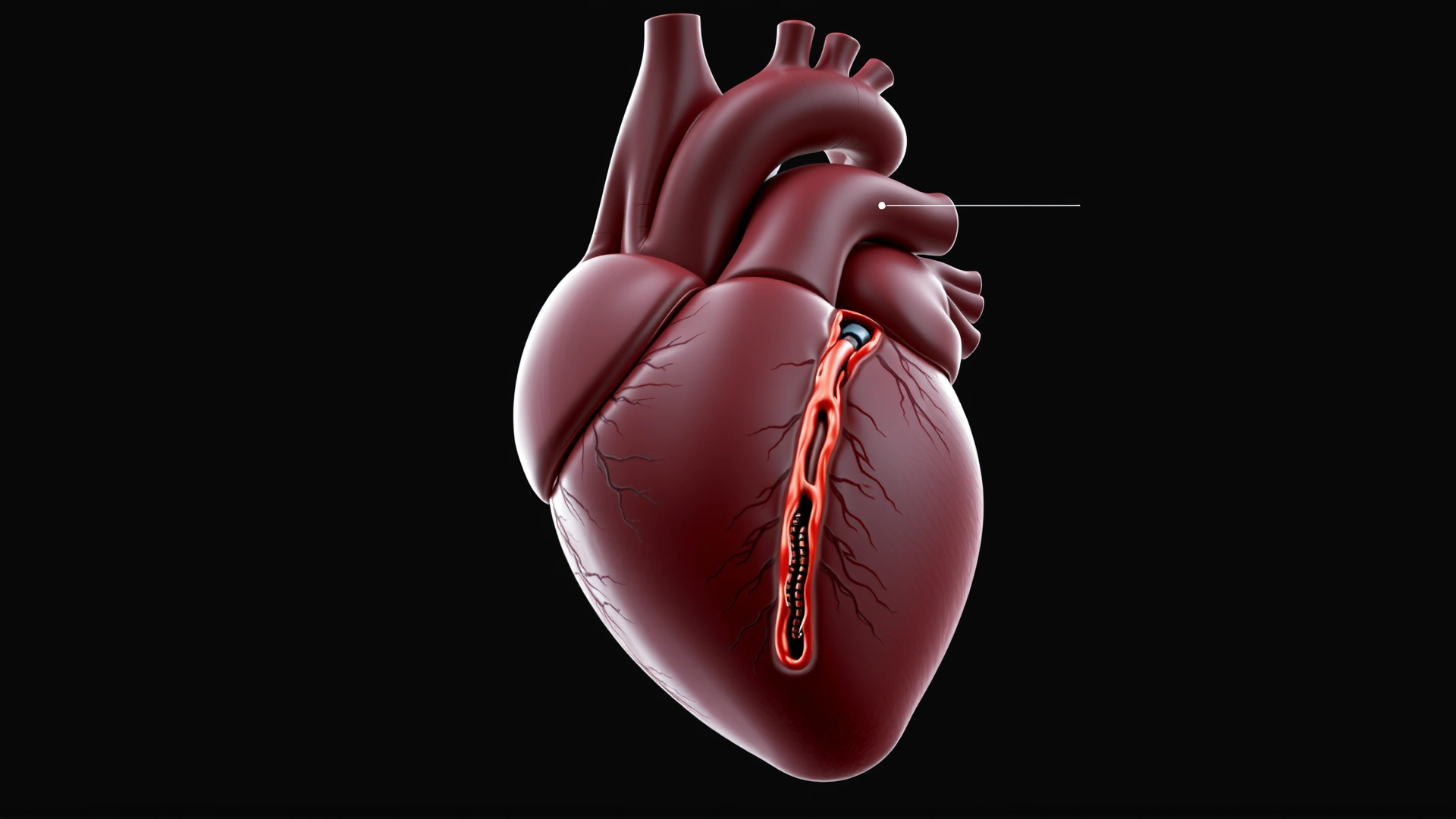 Digital illustration of a cat's heart with labeled atrial septal defect, realistic style, no text