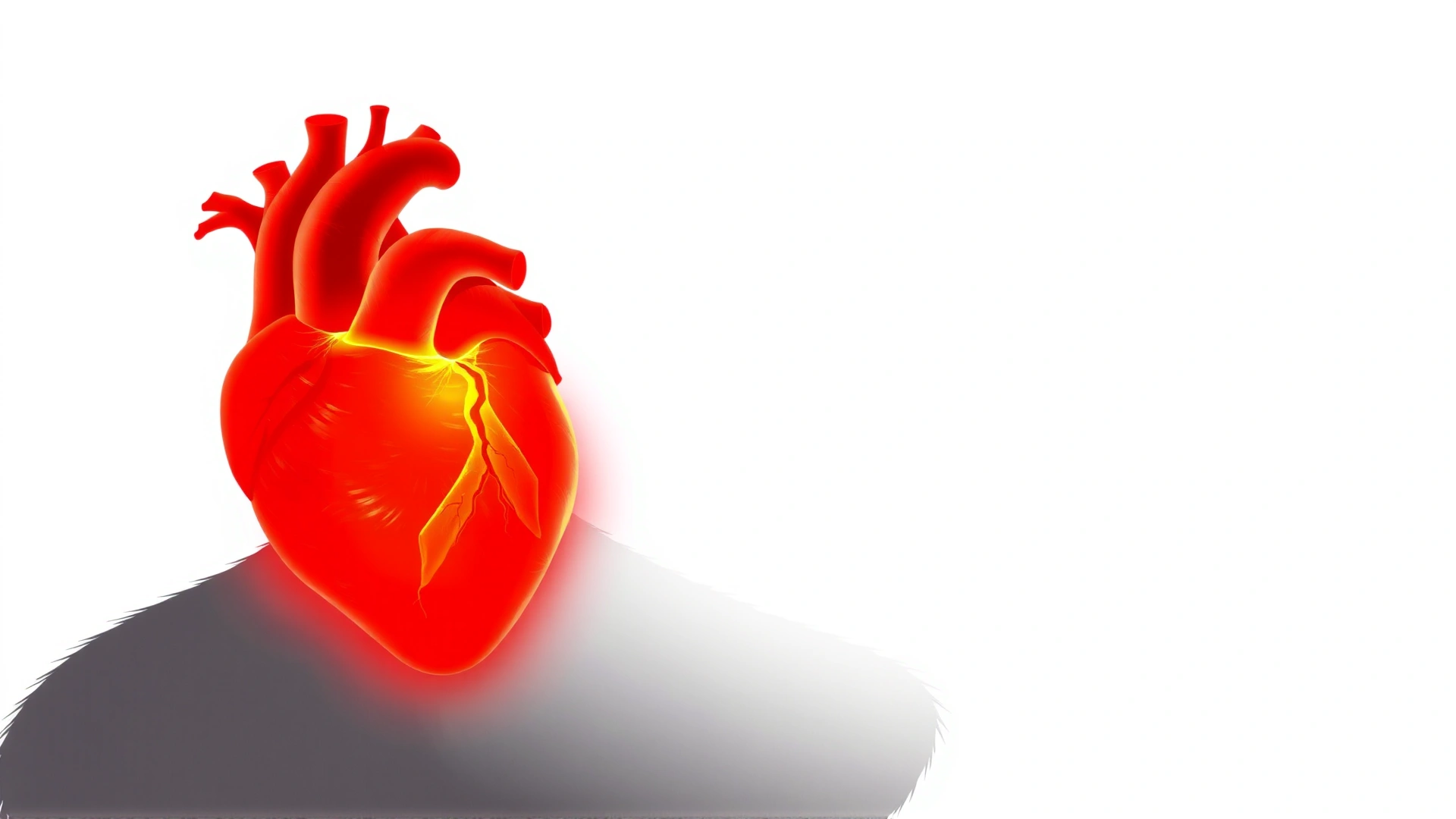 Artistic but realistic illustration of a cat silhouette with an anatomically placed glowing red heart, no text, white background