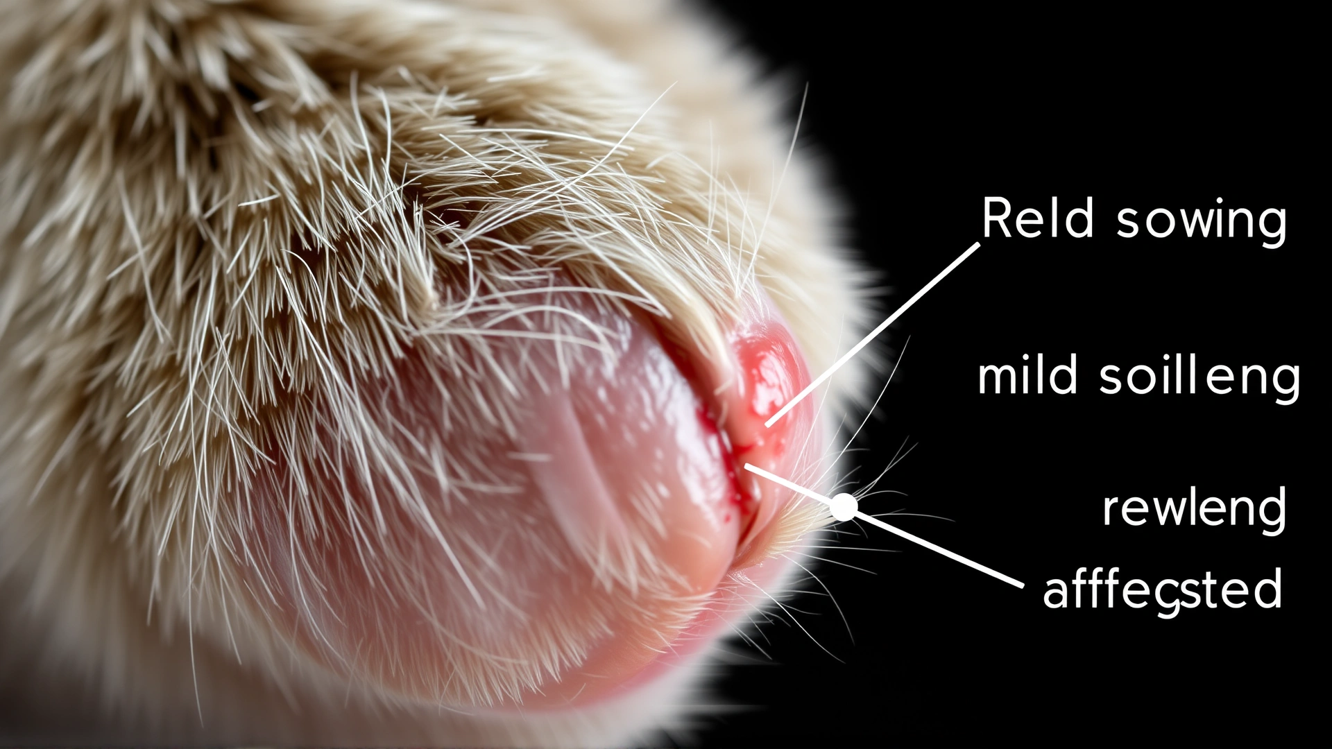 Macro shot of a cat claw showing redness and mild swelling around the nail bed, illustrating an infected nail.