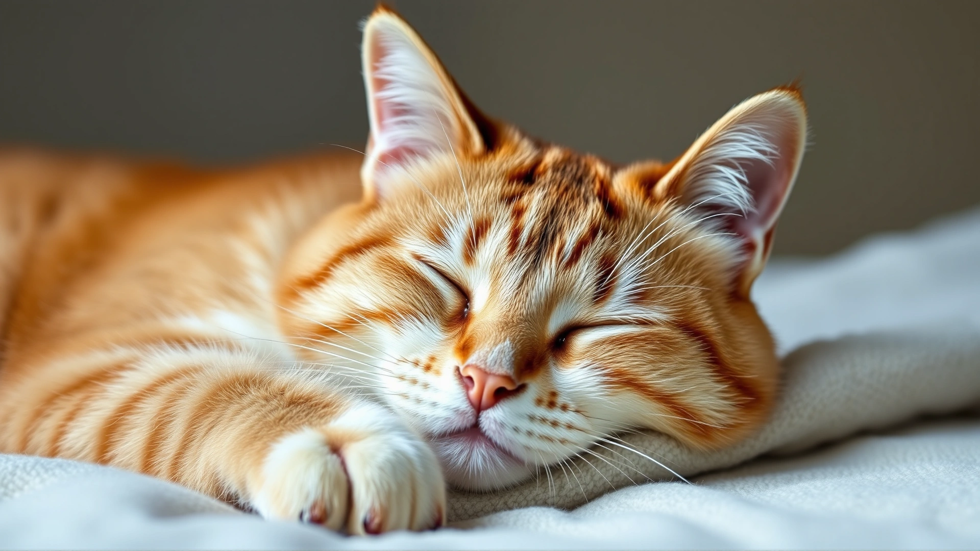 Domestic cat taking a light nap on a soft blanket with one eye half-open, illustrating the catnap concept.