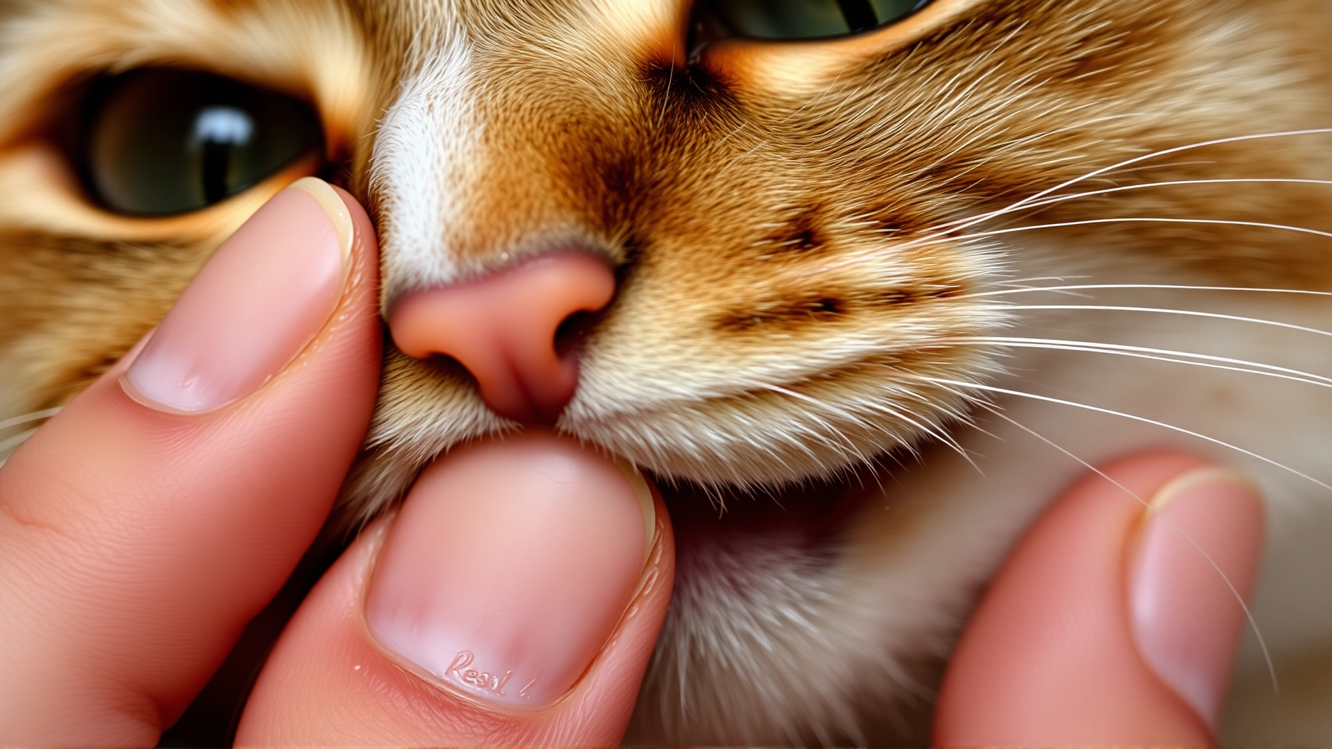 Close-up shot of a cat with pale gum tissues while owner lifts the lip, illustrating anemia symptoms