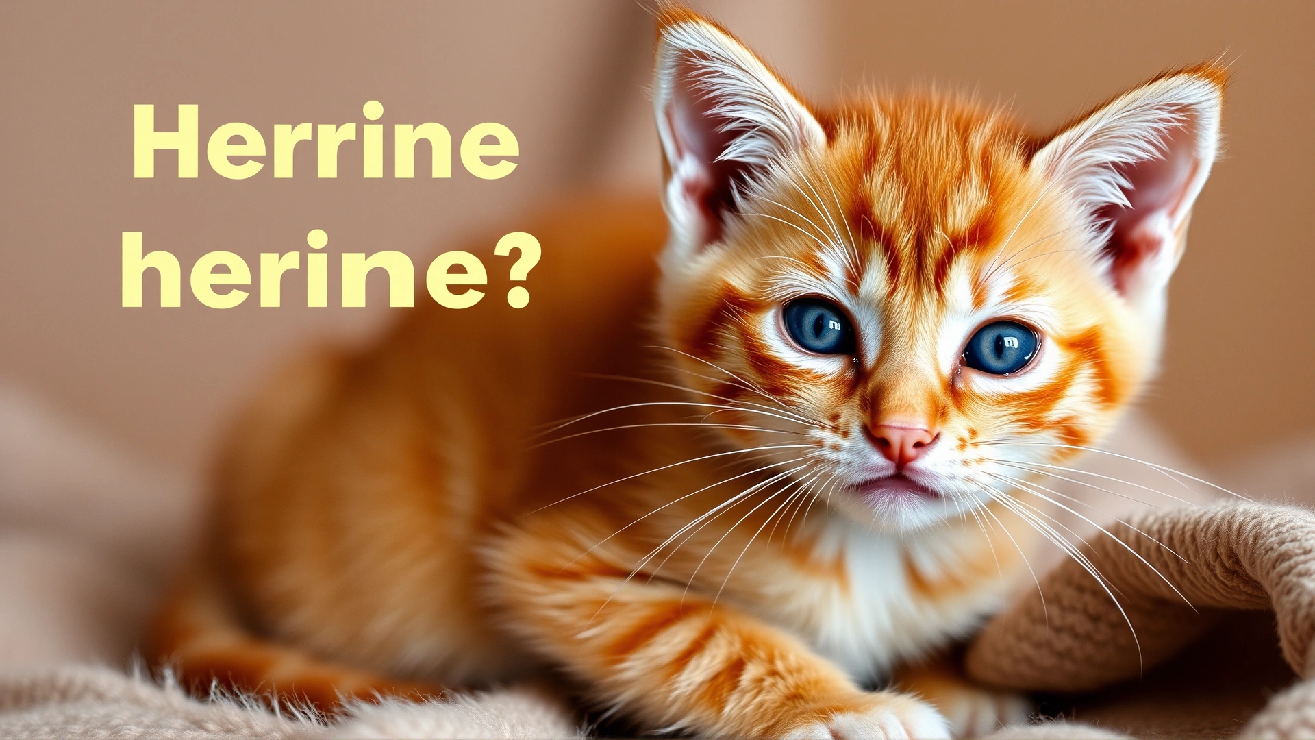 Young orange kitten mid-sneeze with watery eyes, sitting on a blanket to illustrate feline herpes symptoms