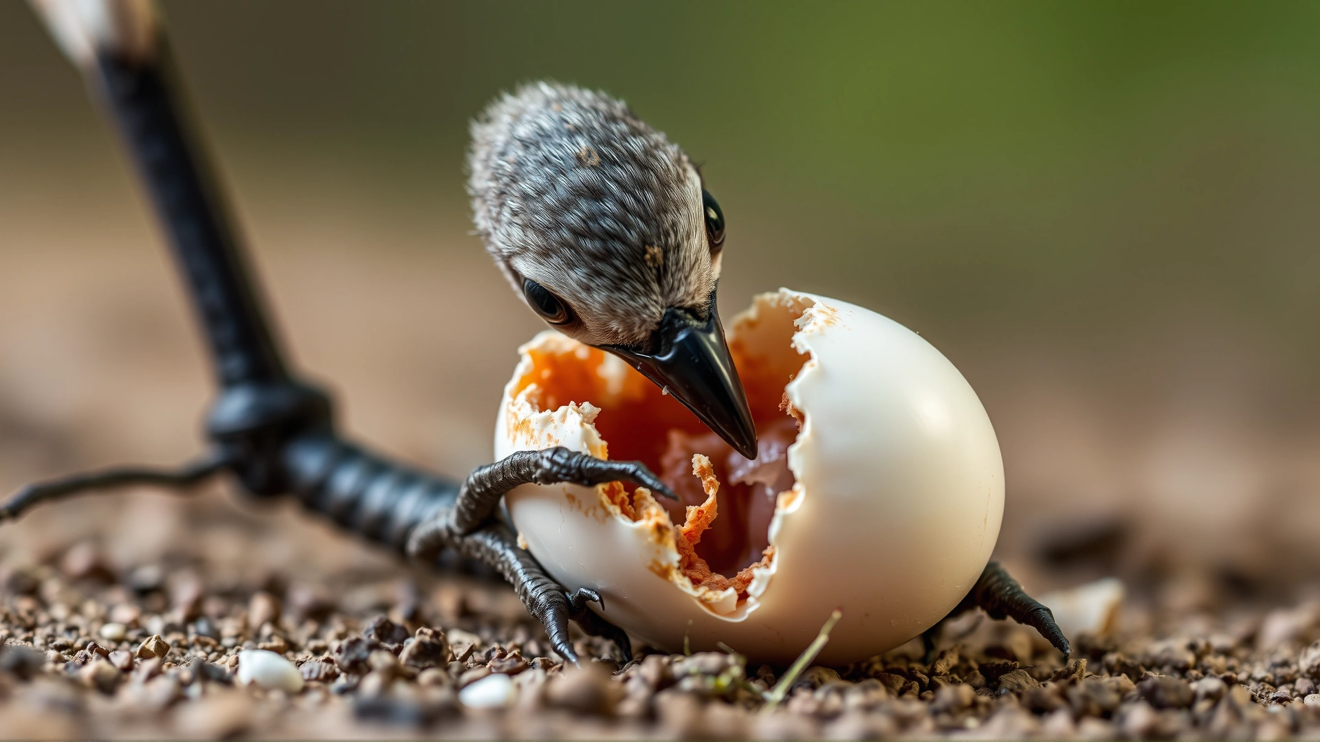 Macro shot of a bird struggling to lay an egg, illustrating egg binding; soft lighting, no graphic overlays or text.