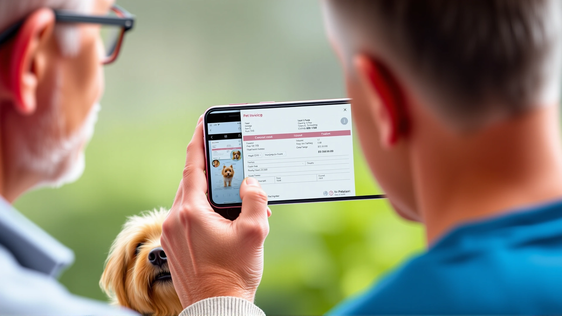 Pet owner taking a photo of a veterinary invoice with a smartphone for online insurance claim submission.