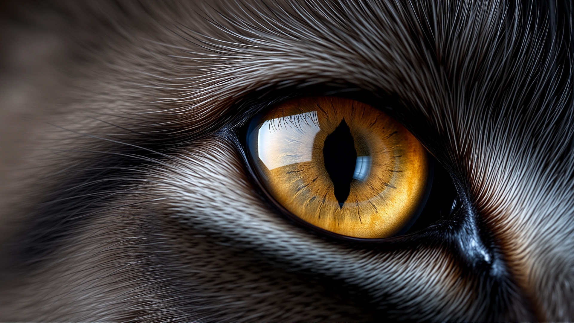 Macro photograph of a cat eye showing a slight dark spot in the cornea to visually represent corneal sequestrum, neutral background, high resolution, no text.