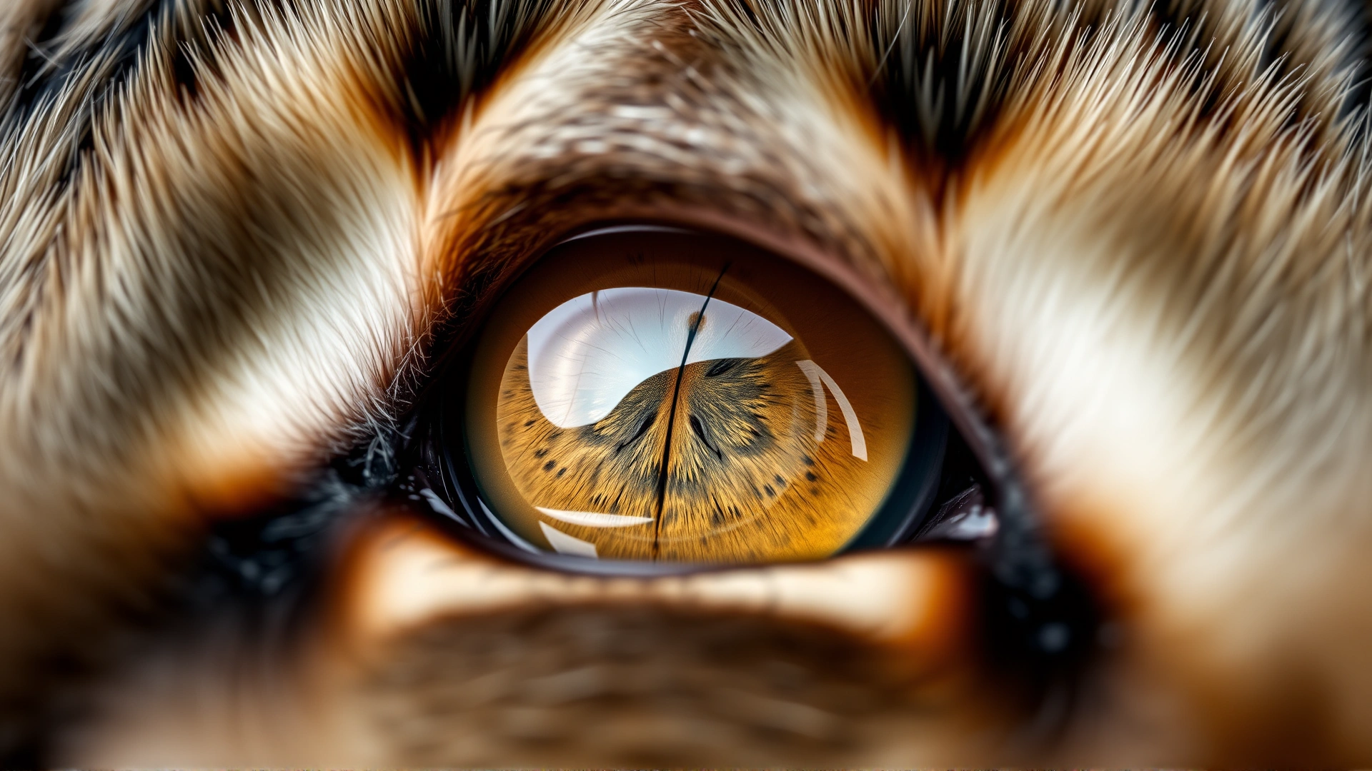Macro photograph of a cat’s eye showing detailed iris patterns, suitable for illustrating eye anatomy