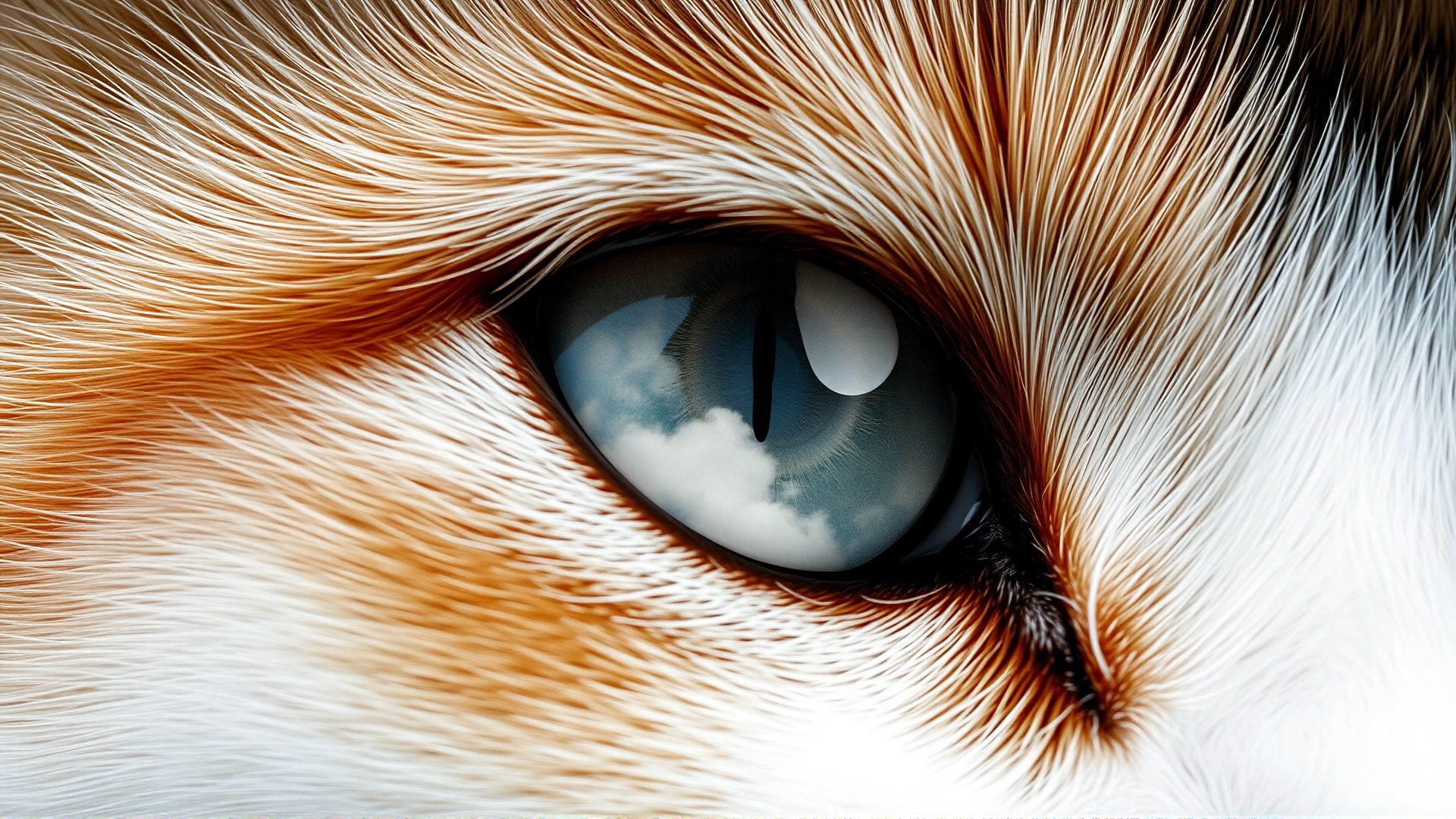 Extreme close-up of a cat\u2019s eye displaying mild cloudiness over the cornea, high resolution, neutral background