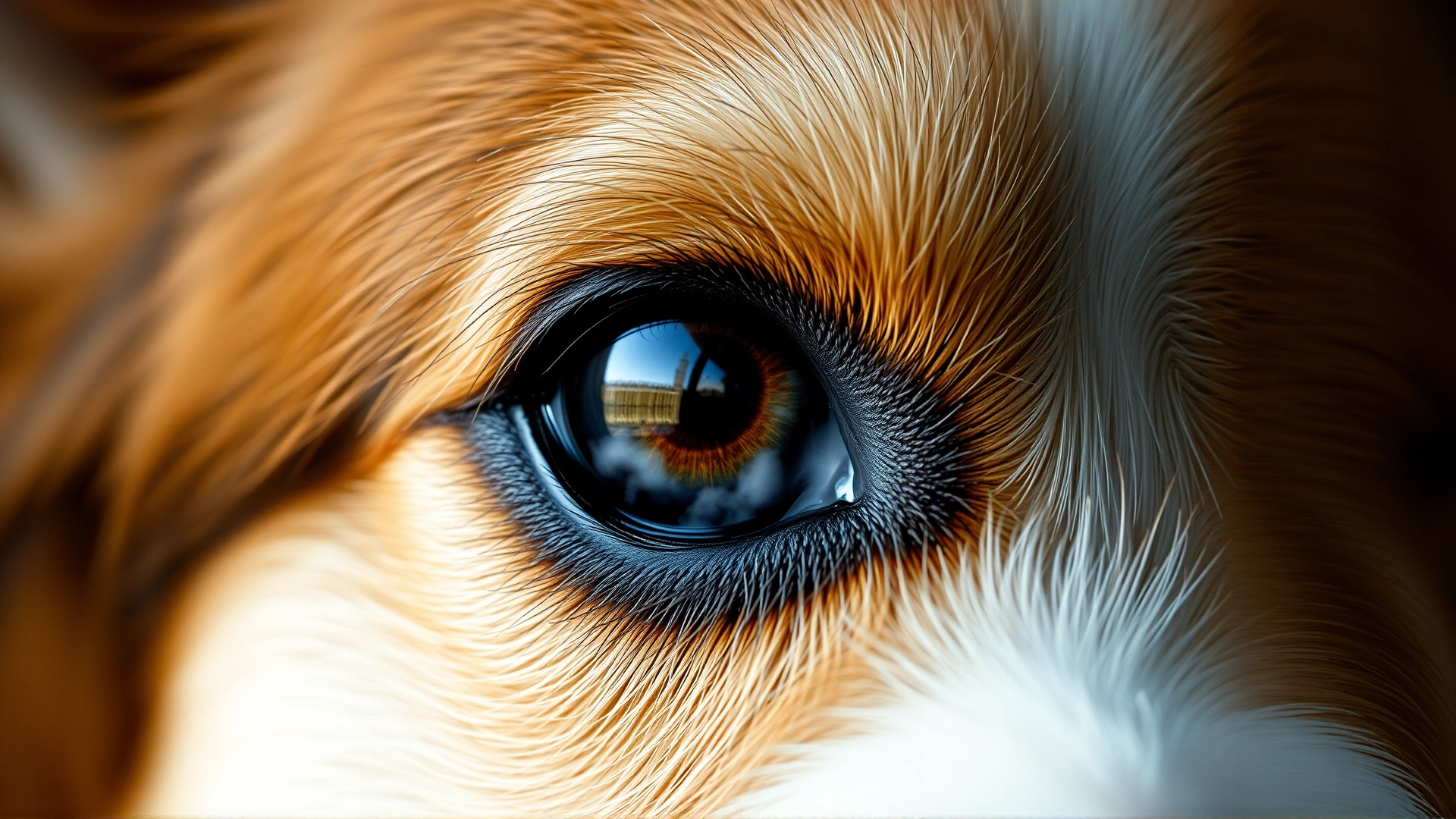 Extreme close-up of a dog’s eye showing visible cloudiness associated with cataracts