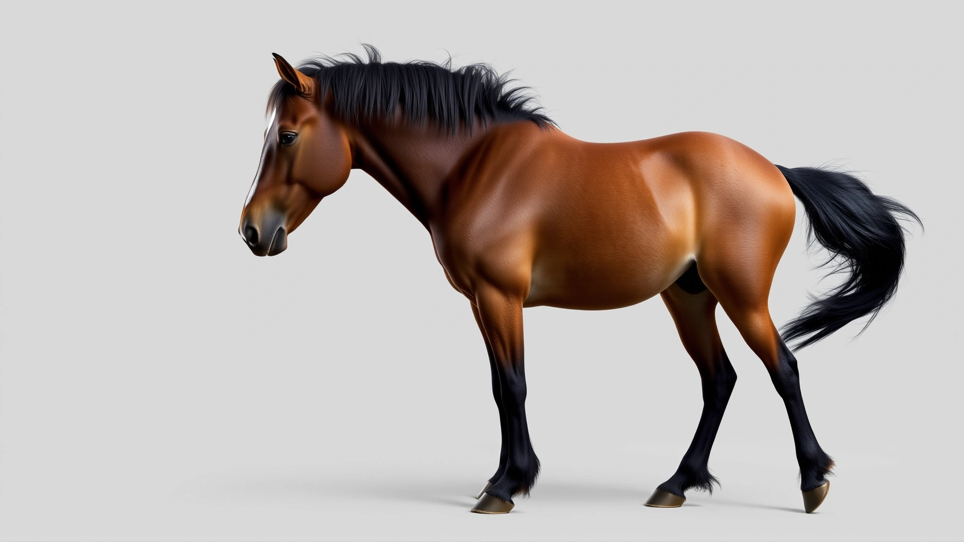 Side-profile photograph of an American Indian Horse showing its balanced conformation, broad chest and strong hindquarters. Neutral background to focus on body structure.