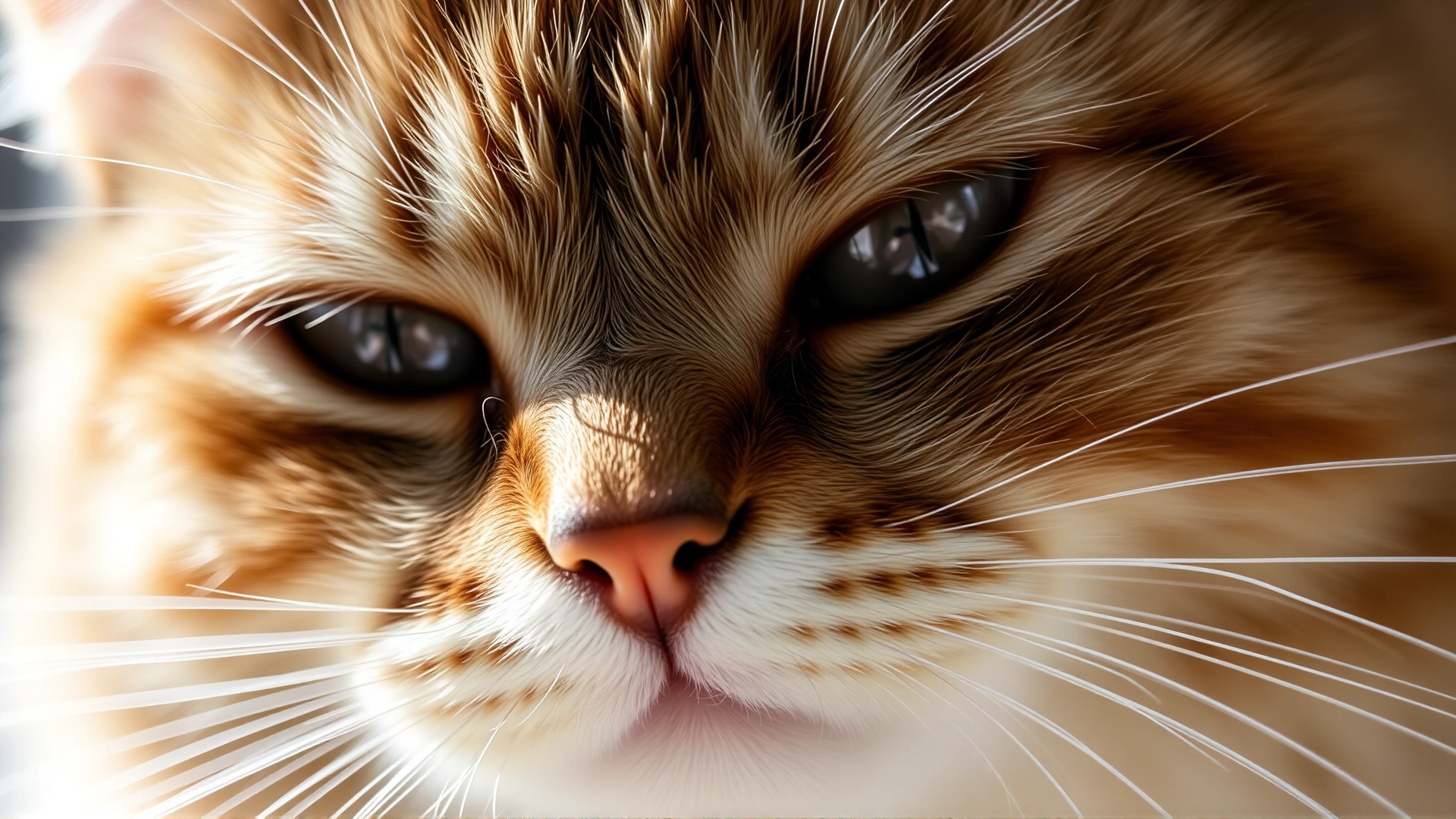 Macro shot focusing on the tightly curled whiskers and textured fur of a Selkirk Rex cat in natural daylight