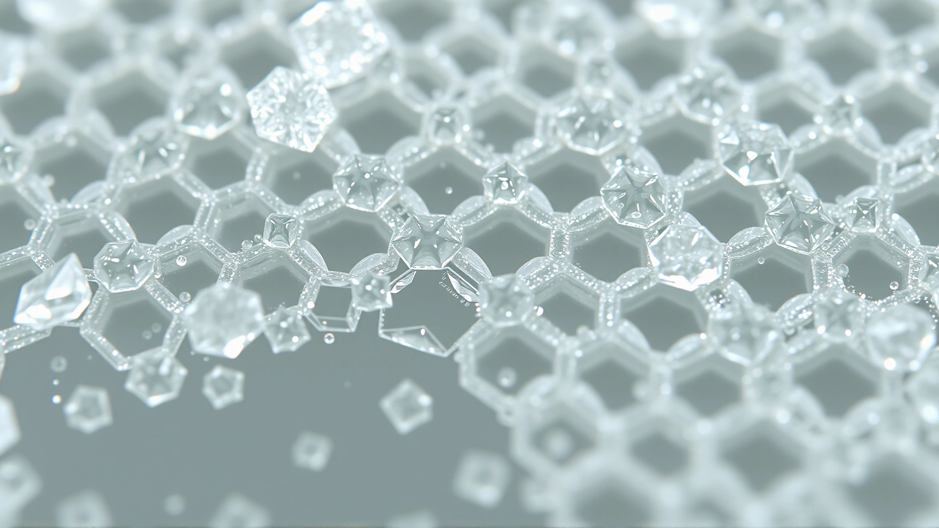 High magnification microscopic view of hexagonal cystine crystals on a glass slide, bright field microscopy.