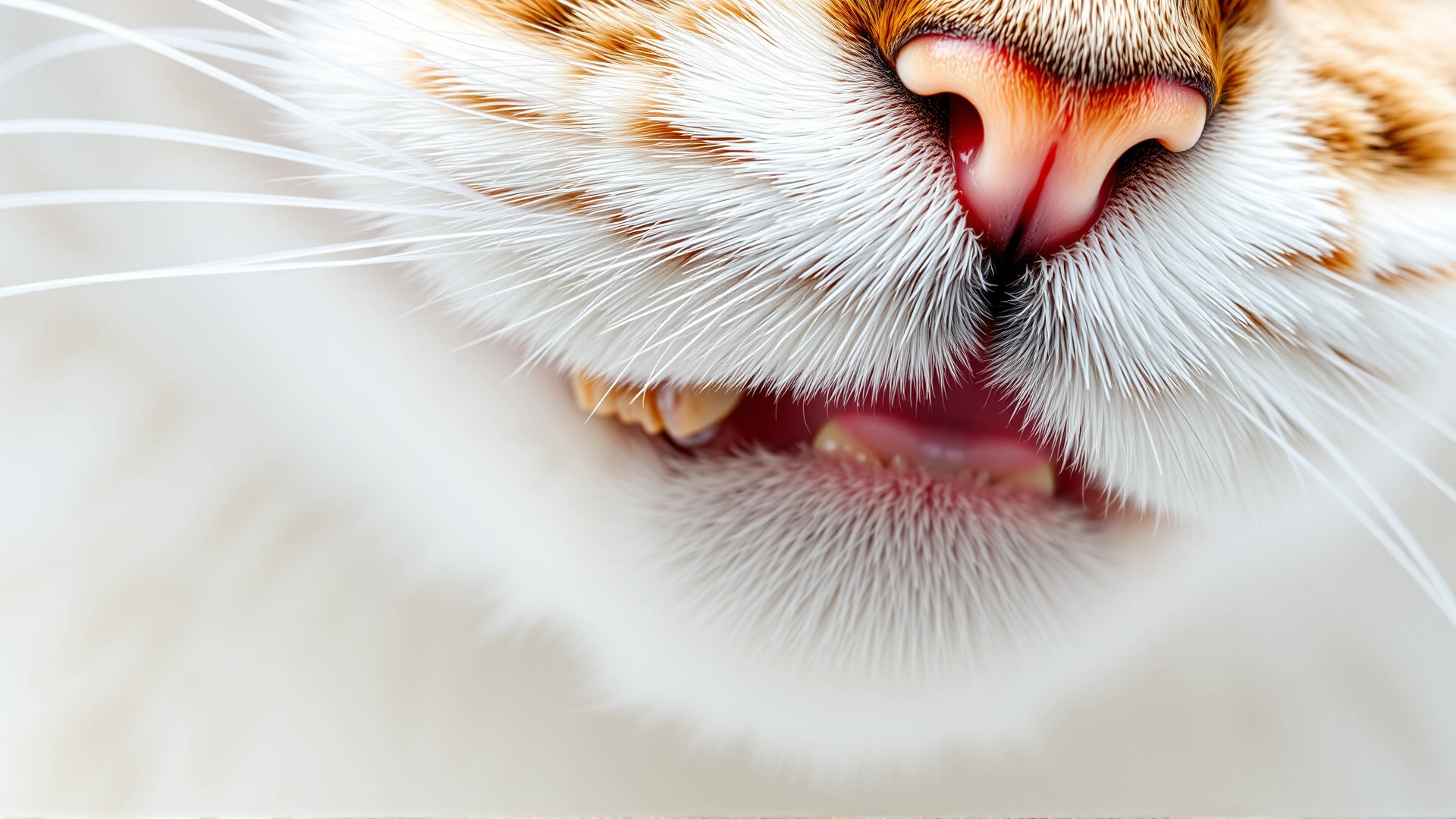 Macro shot of cat tooth with visible tartar and plaque buildup, clean white background, high detail