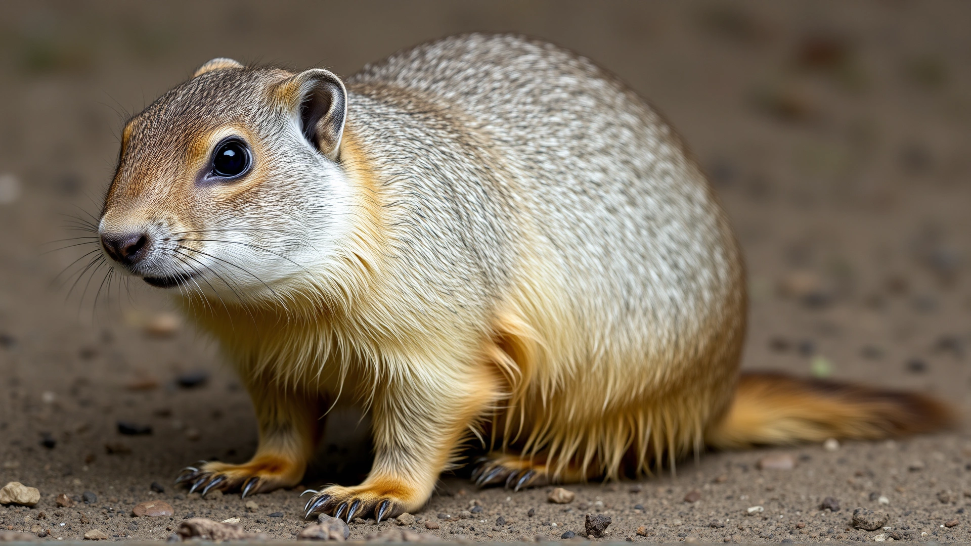 Prairie dog with slightly messy fur around its tail area, illustrating mild diarrhea symptoms