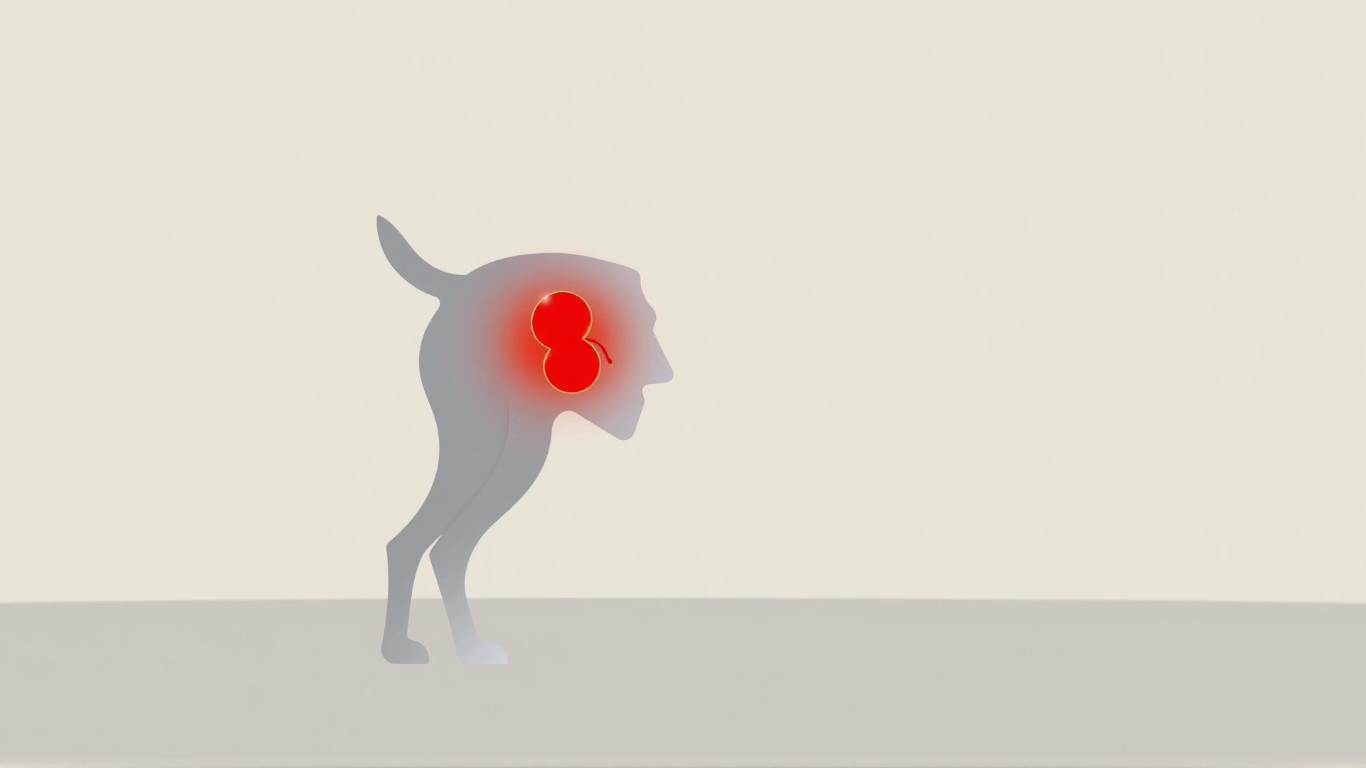 Simple artistic illustration showing a dog silhouette with kidneys highlighted in red, no text or labels
