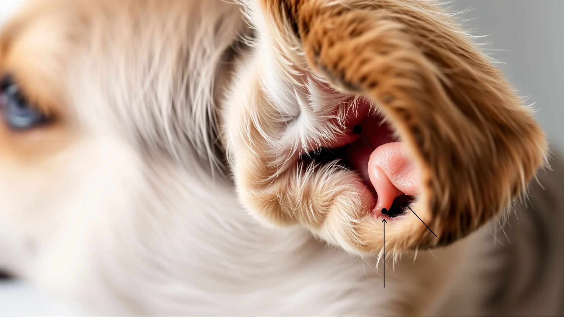 High-resolution photo focusing on the outer ear and ear canal of a short-haired dog, showing healthy structures without any text overlays.