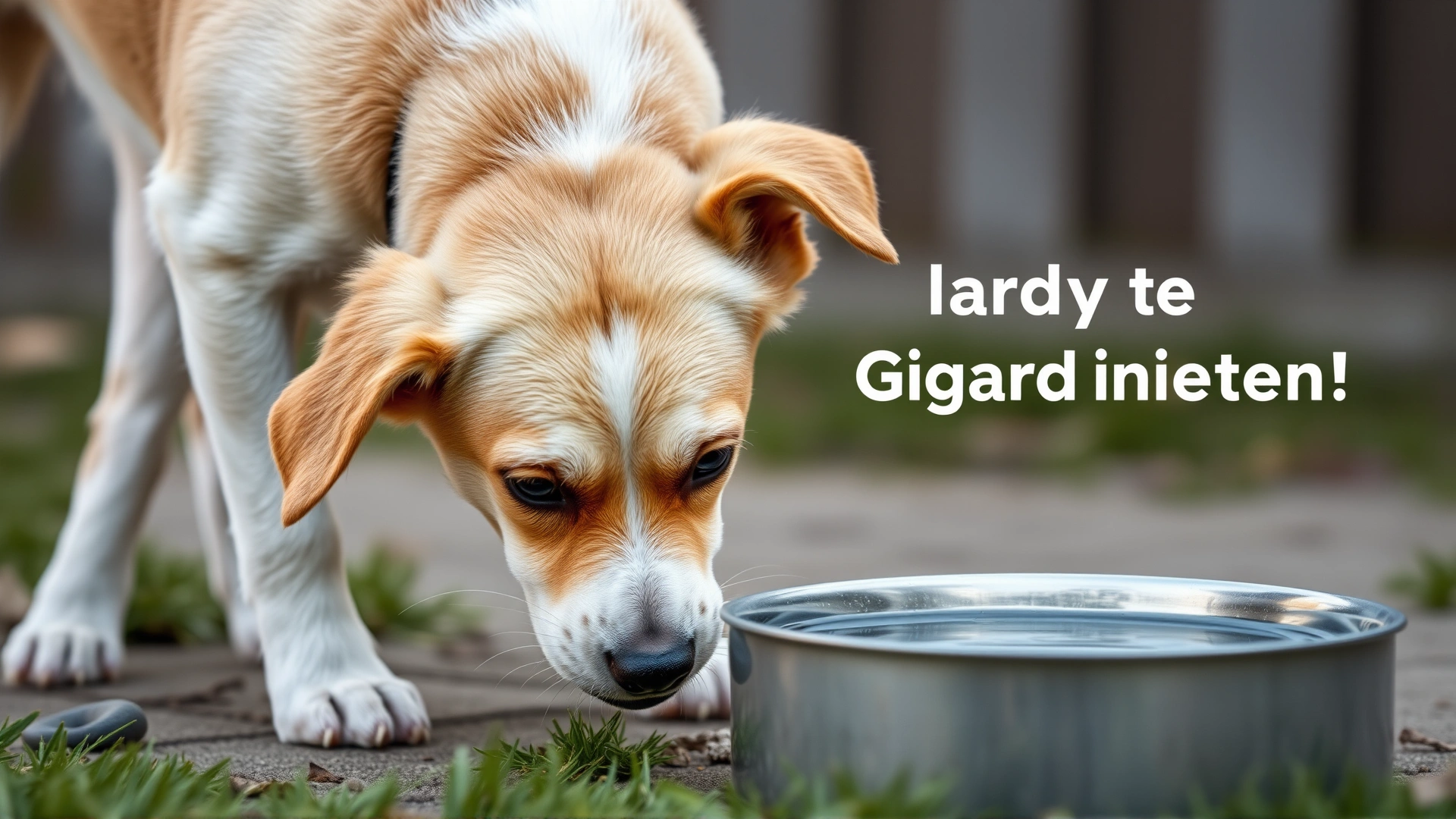 Playful medium-sized dog outdoors drinking clean water from a bowl, symbolizing recovery from Giardia infection.