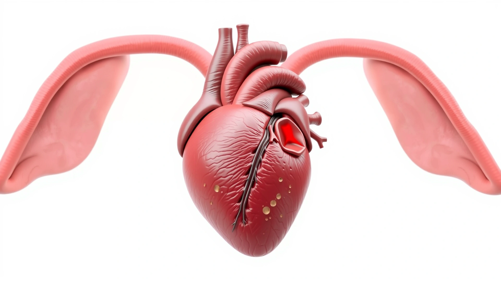 Detailed 3D illustration of a canine heart with the mitral valve highlighted in red, on a white background – no text.
