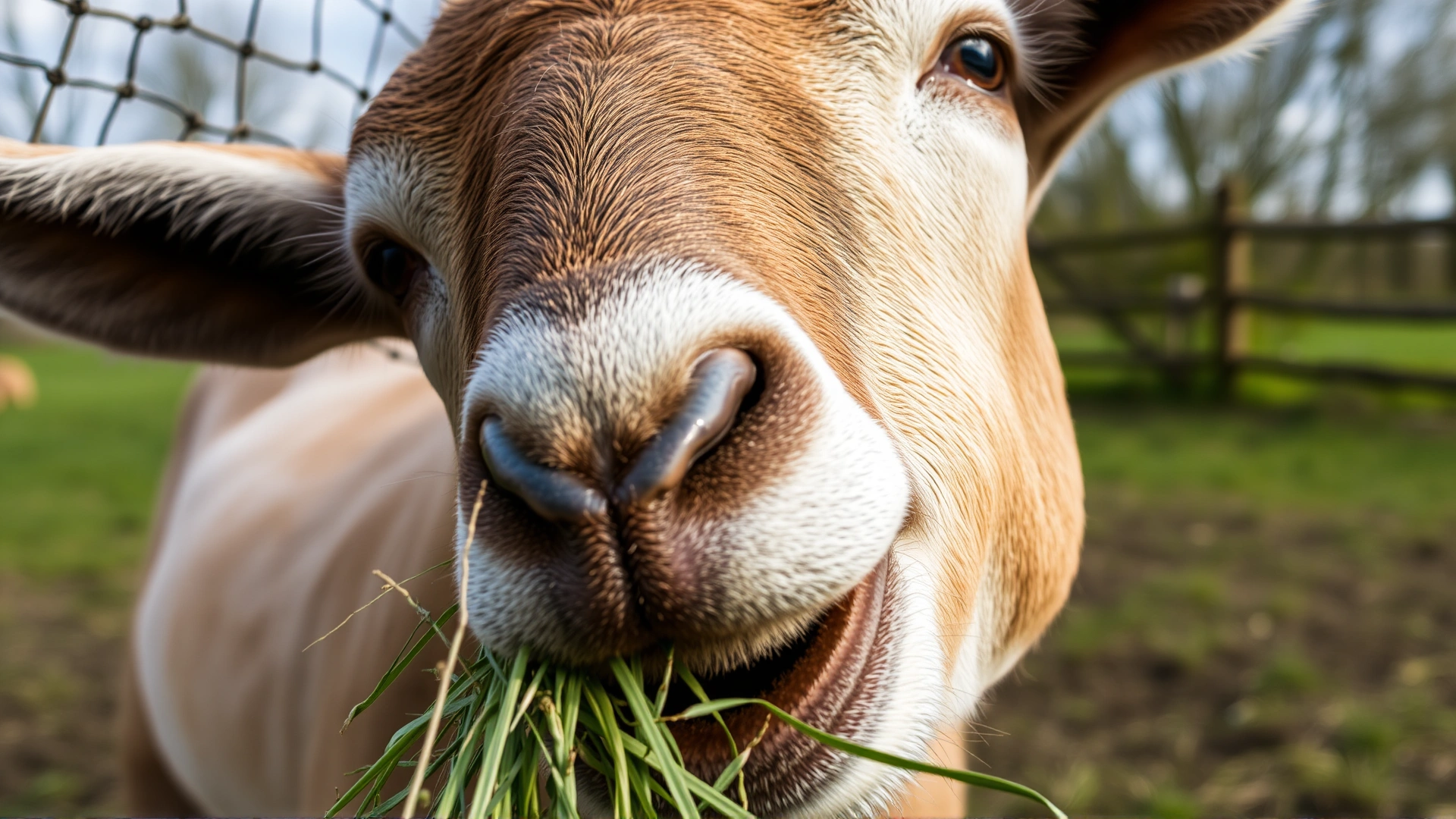 Close-up of a Knabstrupper eating fresh hay from a slow-feeder net outdoors